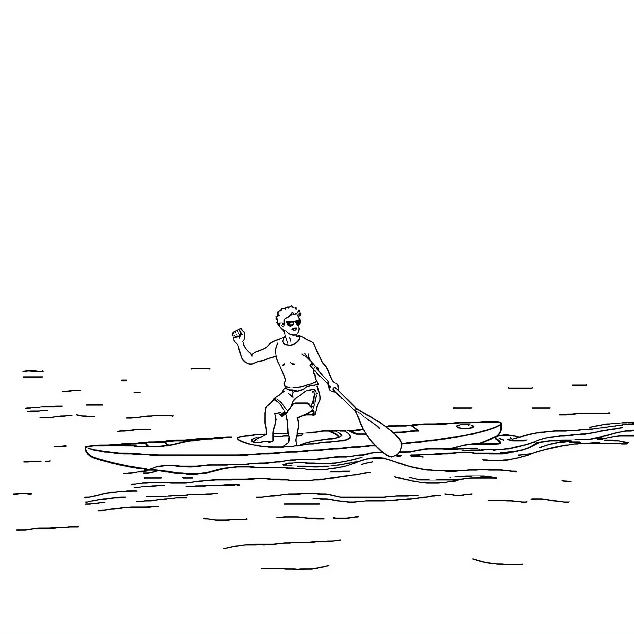 Couple surfing in the ocean Coloring Page (free black-and-white line drawing printable PDF for all, from beginners to advanced learners, including children, teens, adults, and seniors)