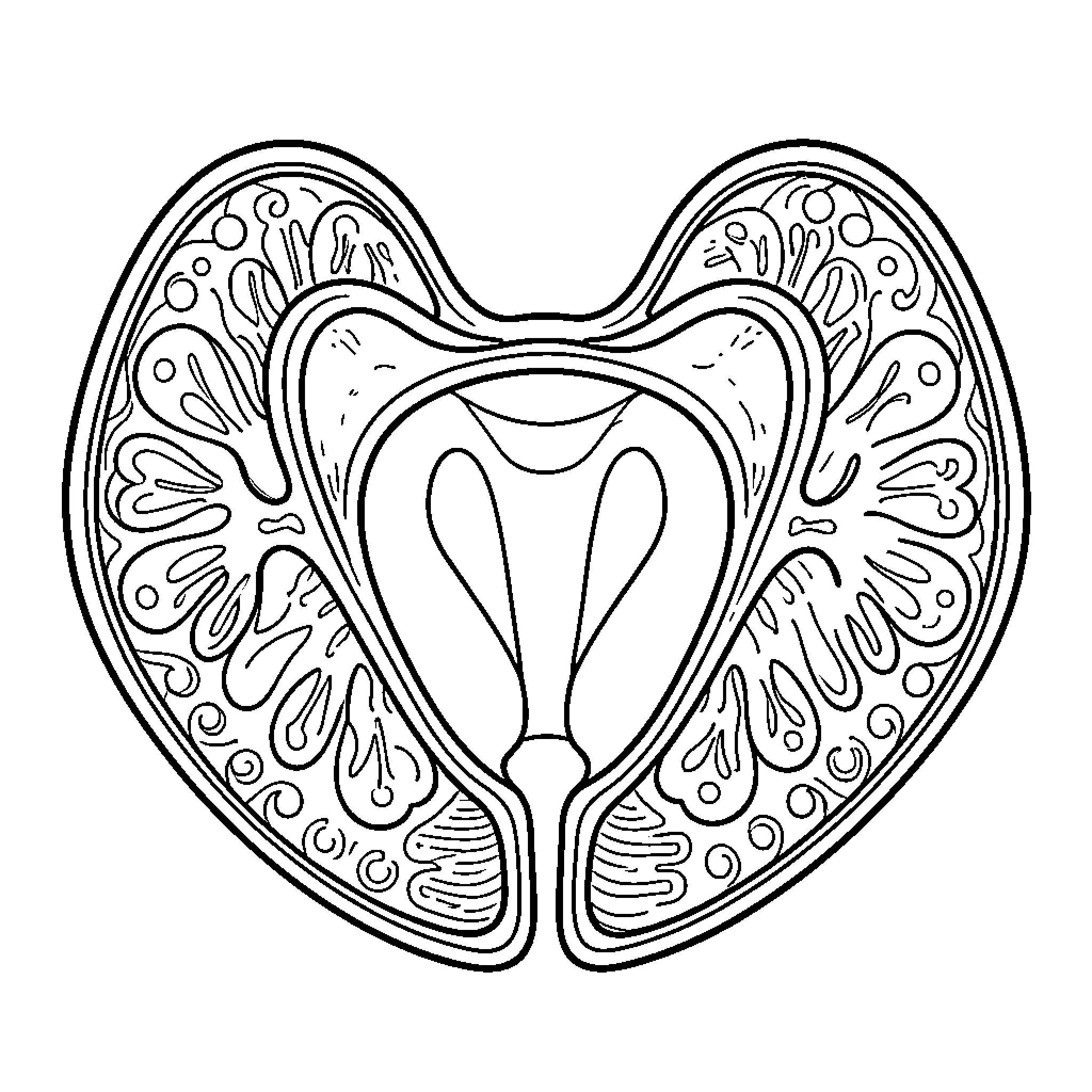 Pelvic Cavity anatomical diagram showing internal structures Coloring Page (free black-and-white line drawing printable PDF for all, from beginners to advanced learners, including children, teens, adults, and seniors)