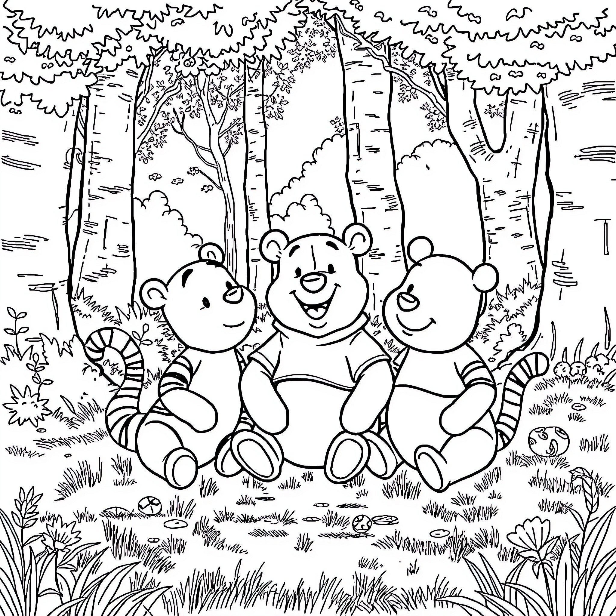 Cinzelle's Playful Forest Adventure Coloring Page (free black-and-white line drawing printable PDF for all, from beginners to advanced learners, including children, teens, adults, and seniors)