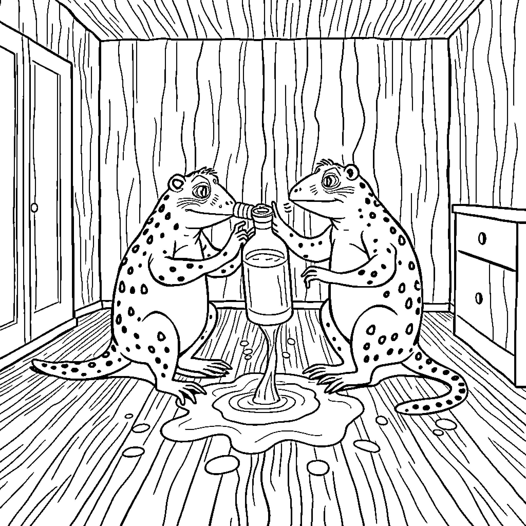Marmots enjoying a cozy night indoors Coloring Page (free black-and-white line drawing printable PDF for all, from beginners to advanced learners, including children, teens, adults, and seniors)