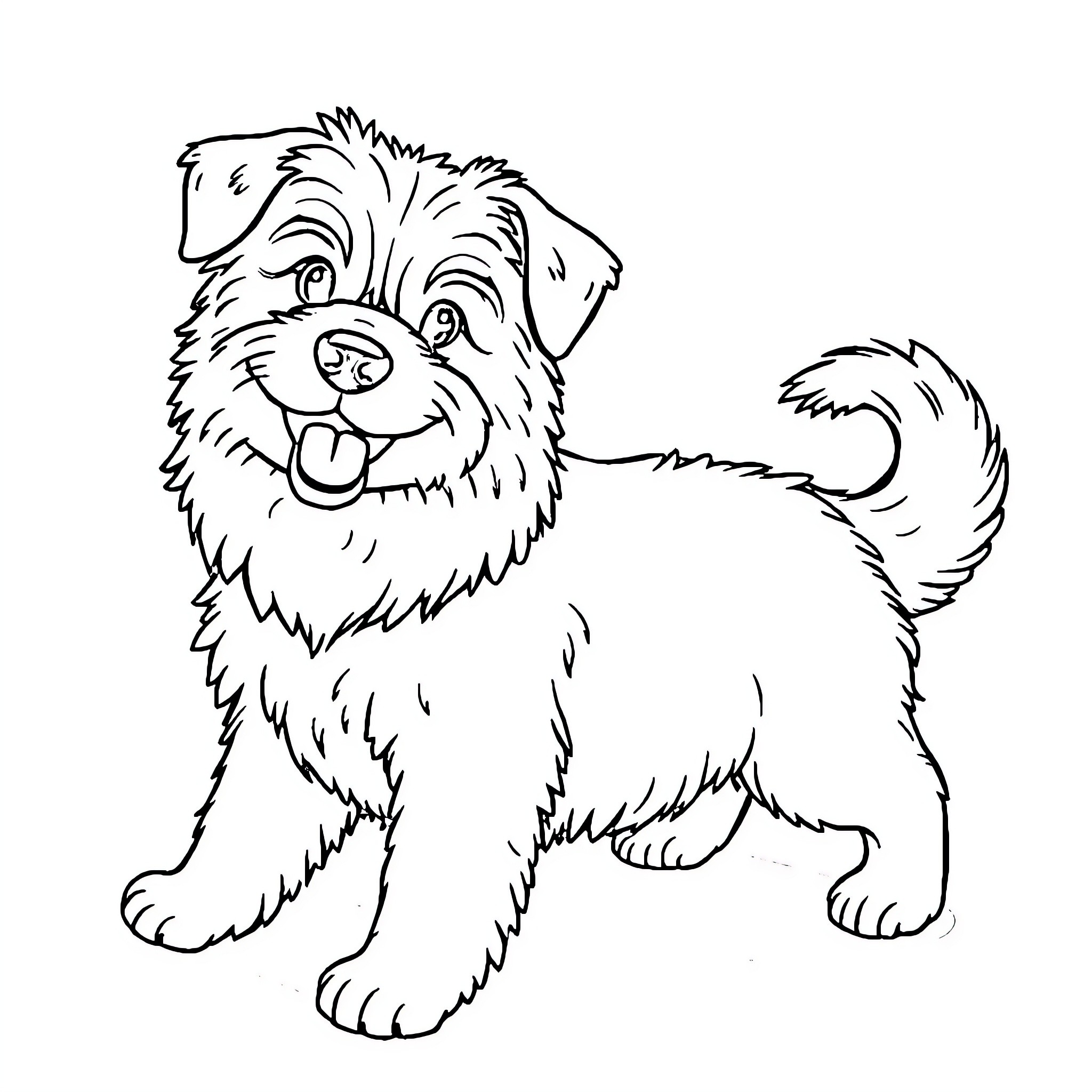 Dog happily playing in the park Coloring Page (free black-and-white line drawing printable PDF for all, from beginners to advanced learners, including children, teens, adults, and seniors)