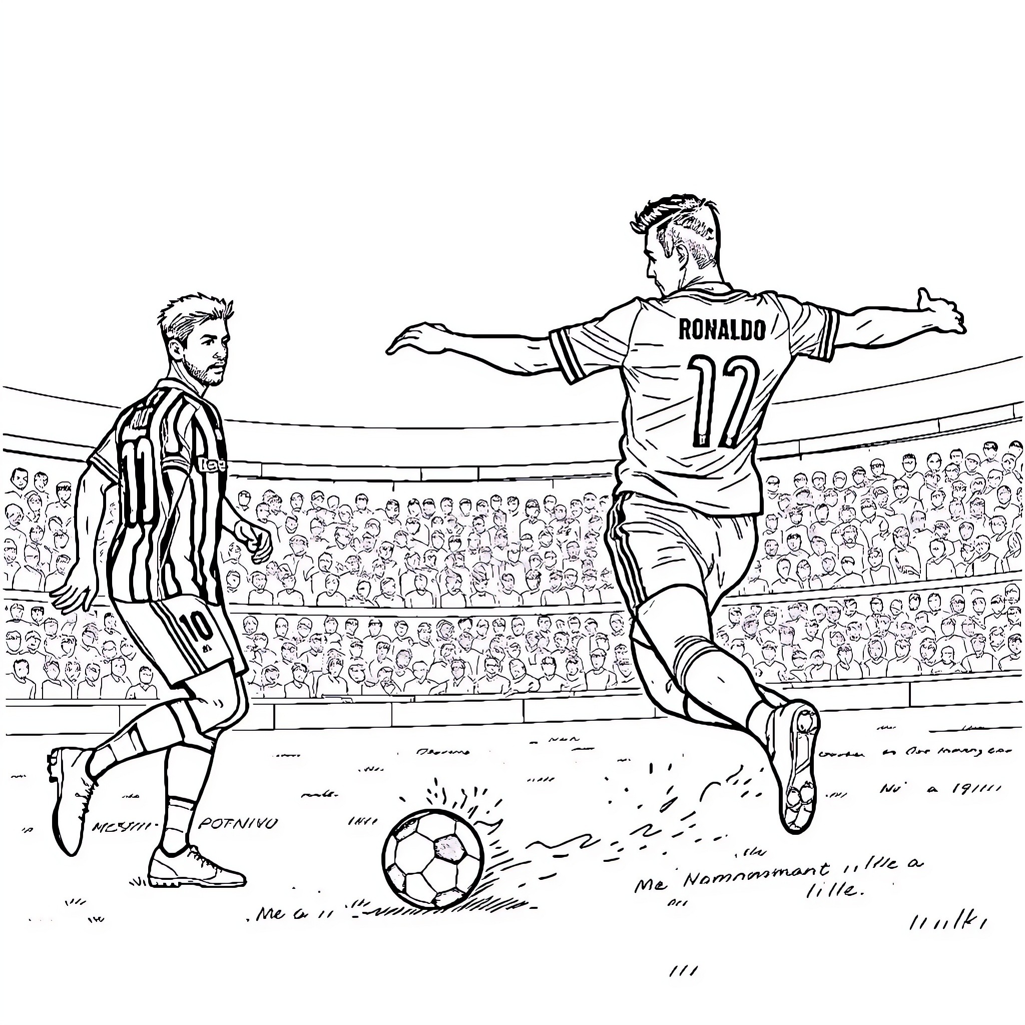Ronaldo's Soccer Celebration on the Field Coloring Page (free black-and-white line drawing printable PDF for all, from beginners to advanced learners, including children, teens, adults, and seniors)