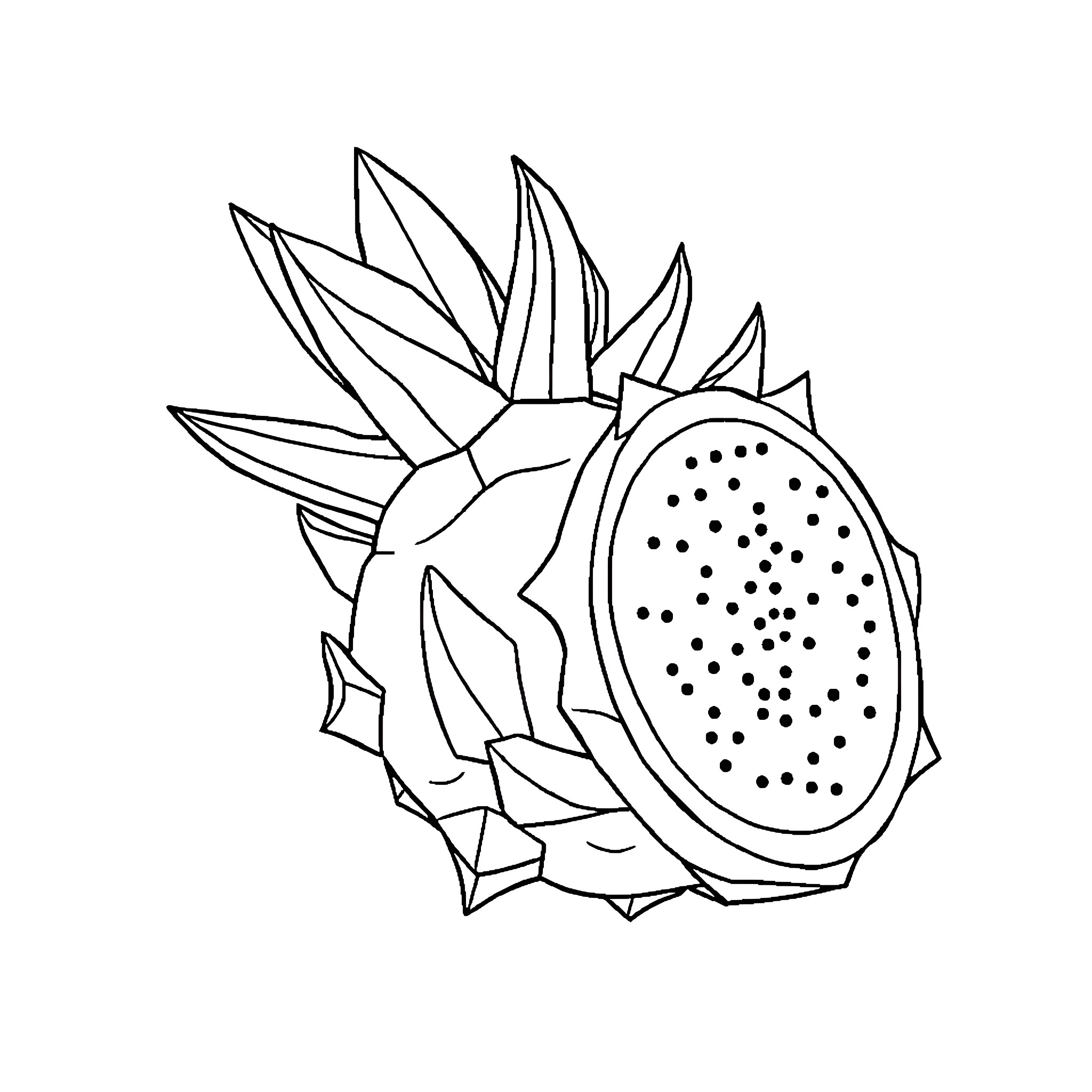 Dragon Fruit Shaped Geometric Art Coloring Page (free black-and-white line drawing printable PDF for all, from beginners to advanced learners, including children, teens, adults, and seniors)