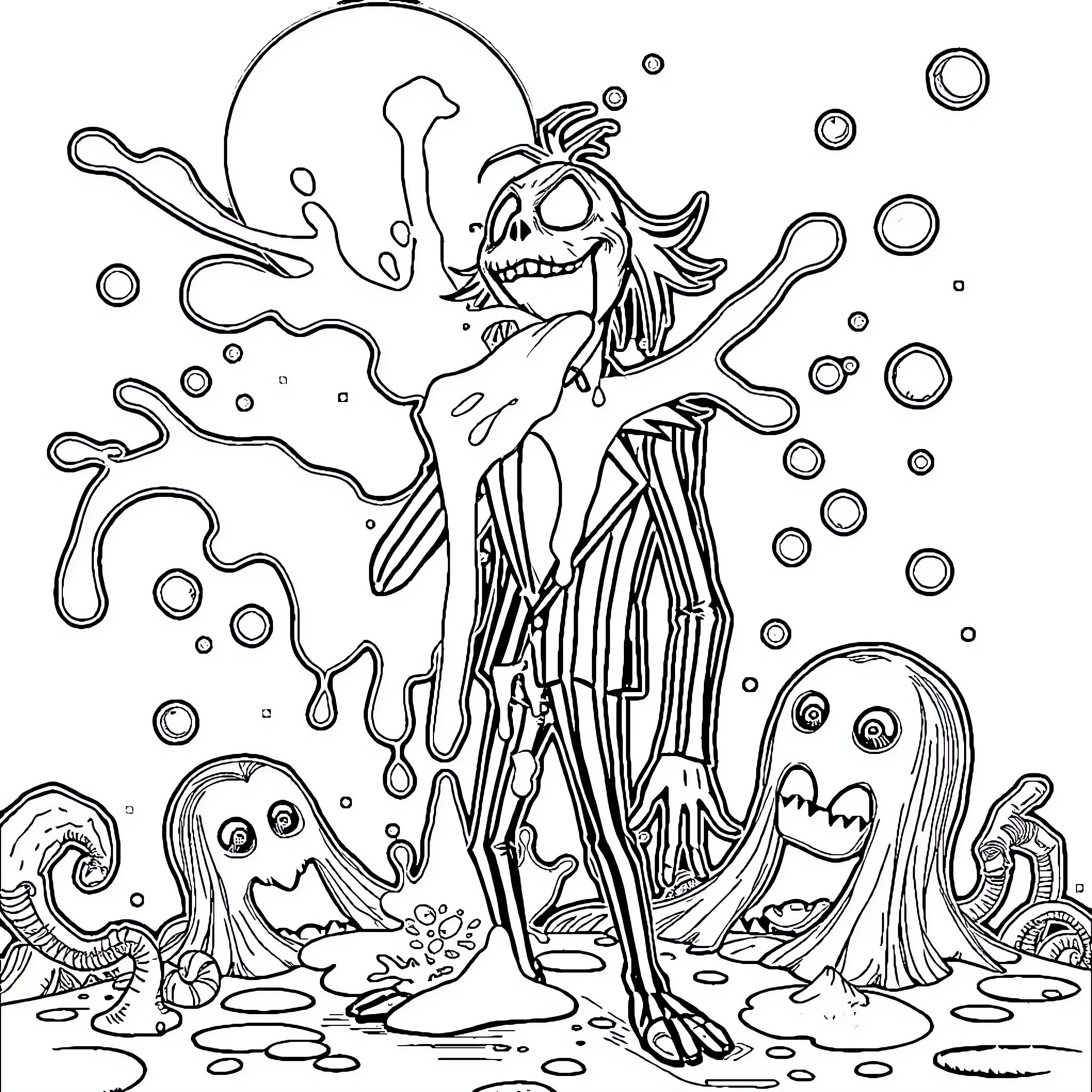 Beetlejuice's Bizarre Underwater Adventure Coloring Page (free black-and-white line drawing printable PDF for all, from beginners to advanced learners, including children, teens, adults, and seniors)