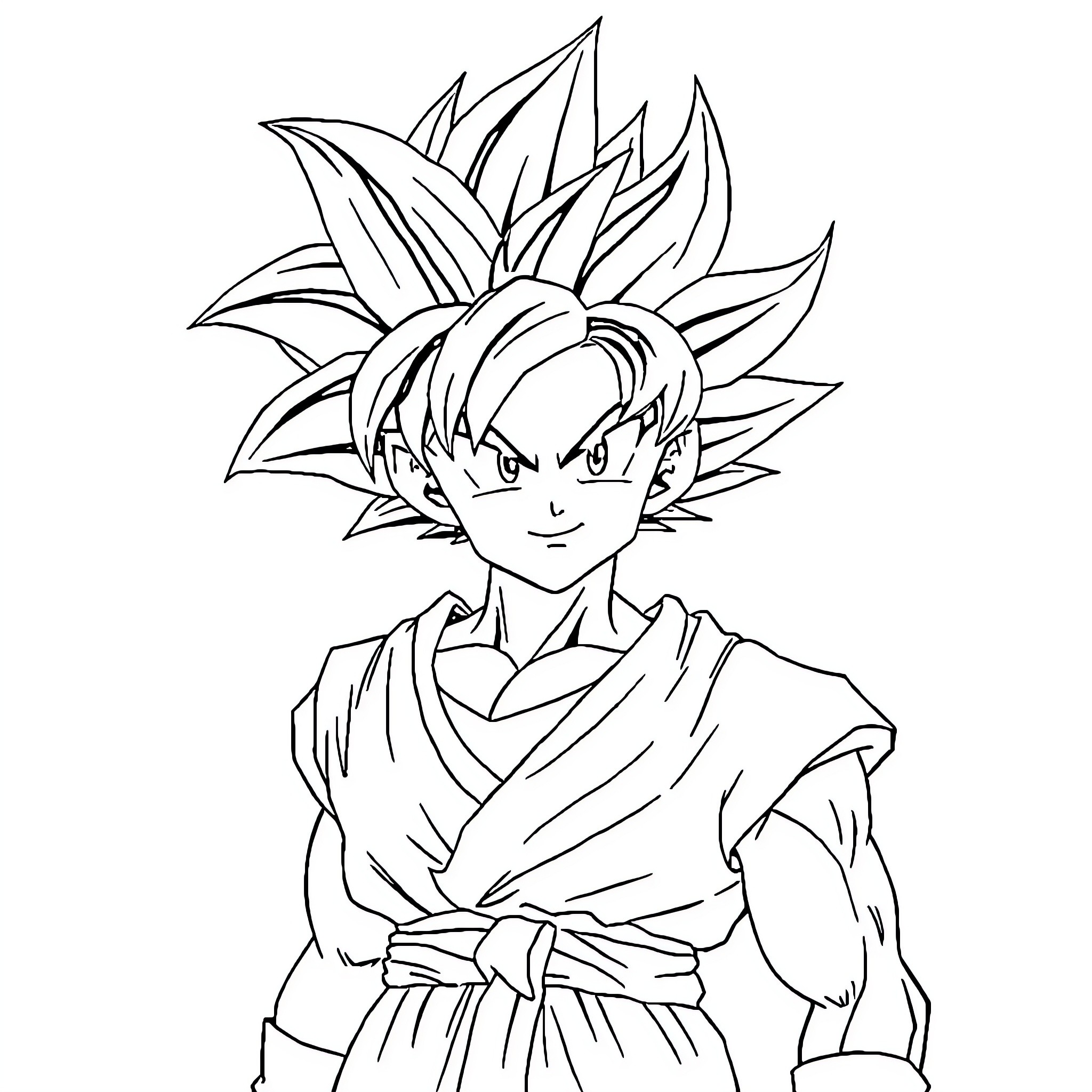 Gohan's Determined Expression in Anime Attire Coloring Page (free black-and-white line drawing printable PDF for all, from beginners to advanced learners, including children, teens, adults, and seniors)