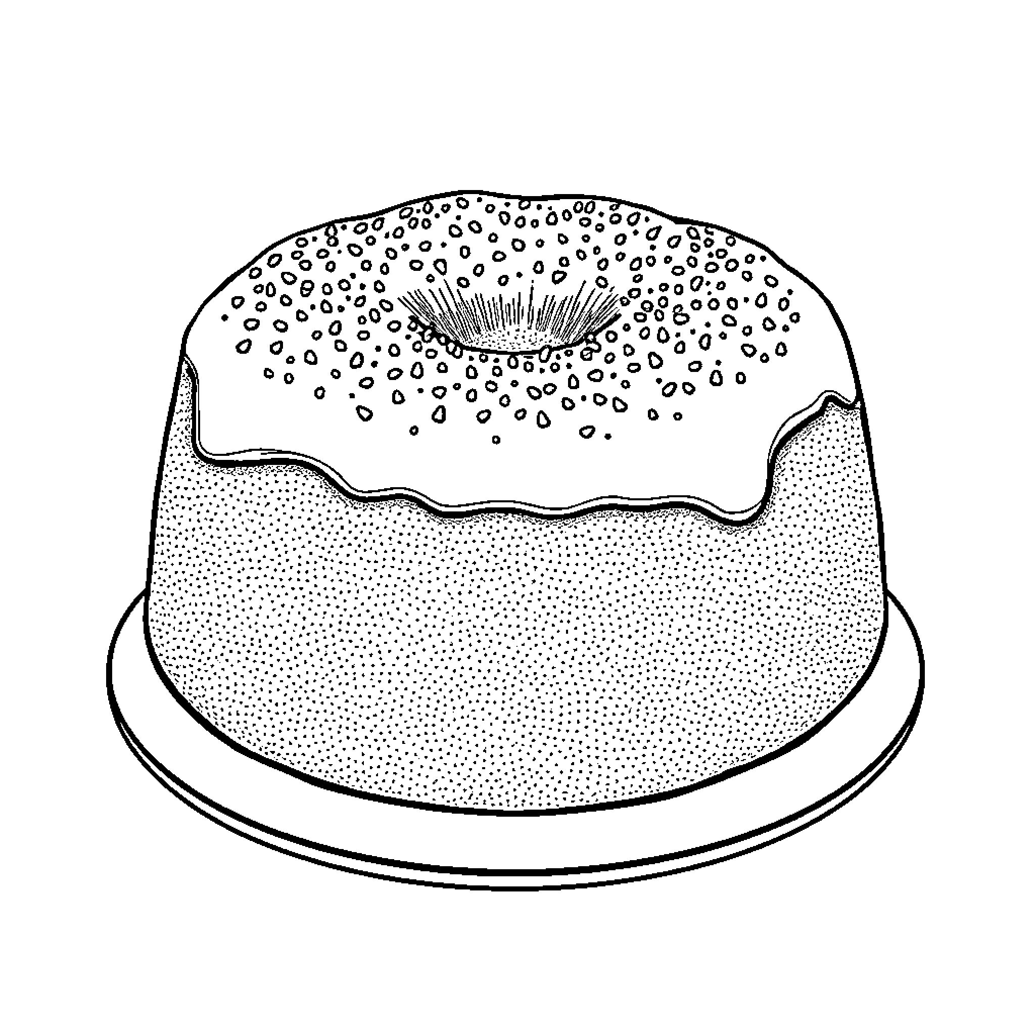 Coffee Cake with Decorative Topping Coloring Page (free black-and-white line drawing printable PDF for all, from beginners to advanced learners, including children, teens, adults, and seniors)