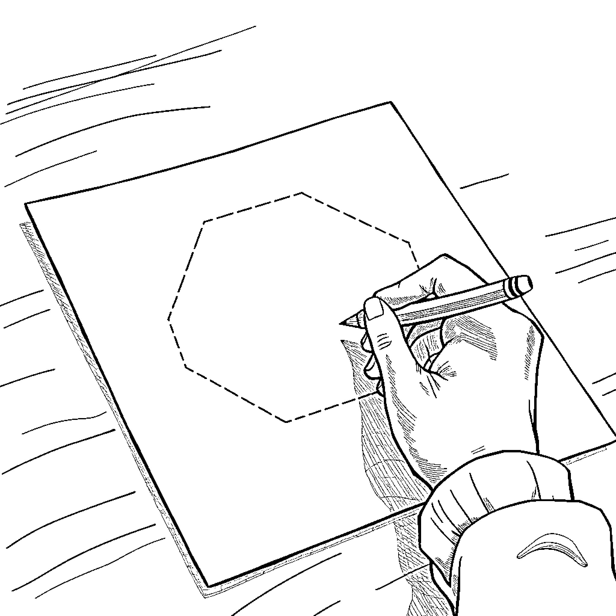 Hexagon design sketching and planning Coloring Page (free black-and-white line drawing printable PDF for all, from beginners to advanced learners, including children, teens, adults, and seniors)