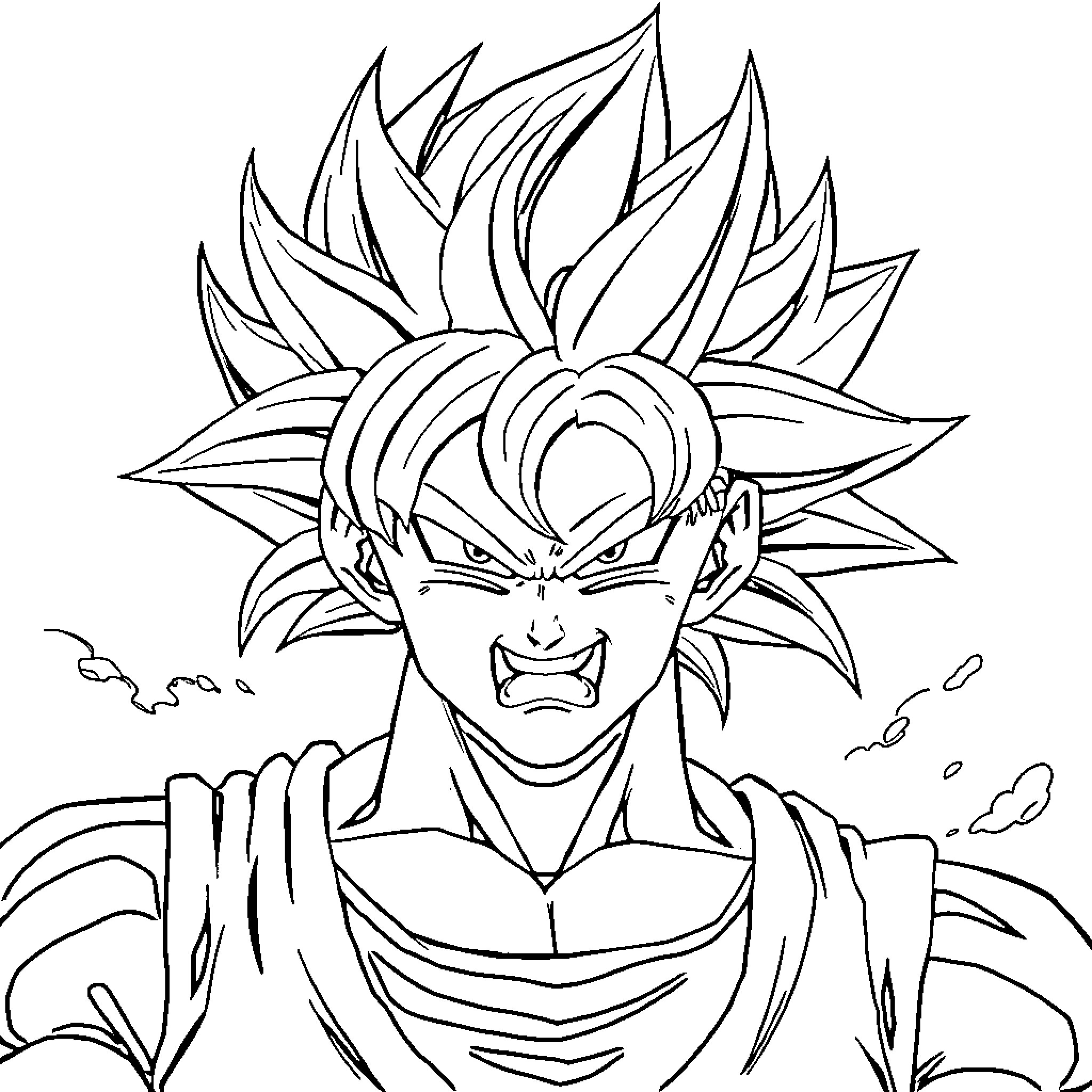 Sangohan's Powerful Transformation Coloring Page (free black-and-white line drawing printable PDF for all, from beginners to advanced learners, including children, teens, adults, and seniors)