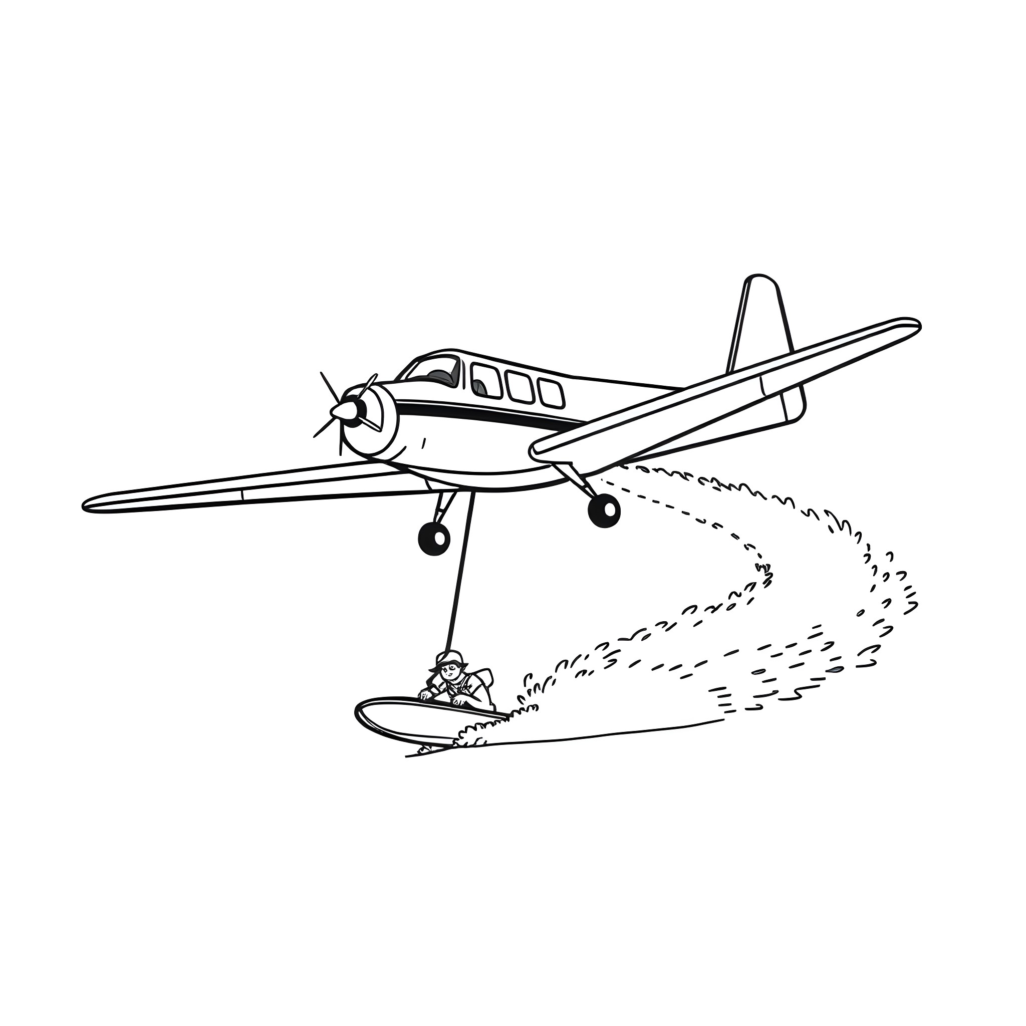 Airplane spraying over field Coloring Page (free black-and-white line drawing printable PDF for all, from beginners to advanced learners, including children, teens, adults, and seniors)