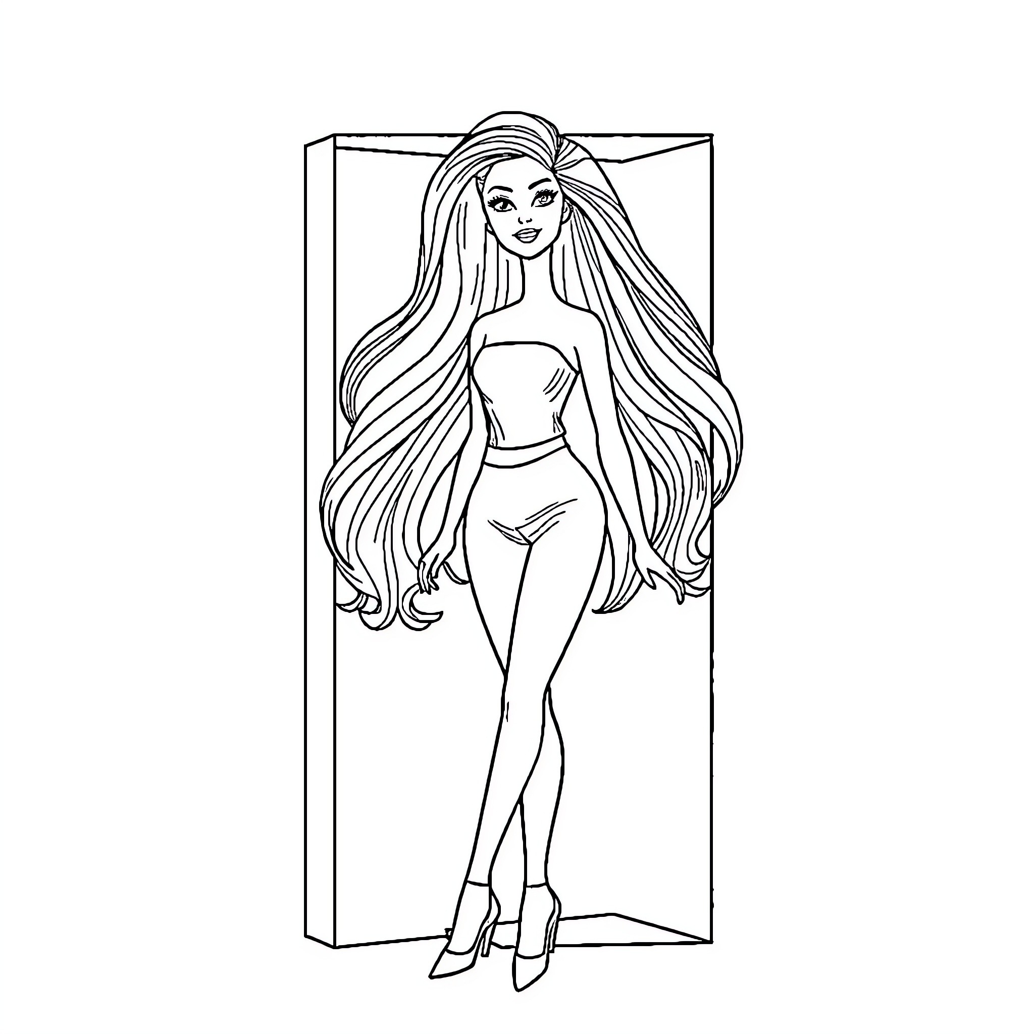 Barbie striking a confident pose Coloring Page (free black-and-white line drawing printable PDF for all, from beginners to advanced learners, including children, teens, adults, and seniors)