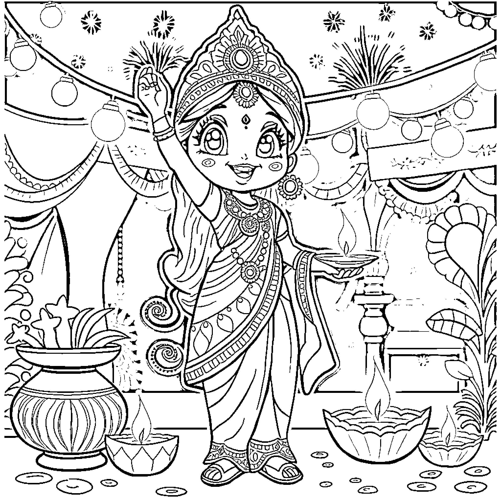 Bluey's Festive Celebration Coloring Page (free black-and-white line drawing printable PDF for all, from beginners to advanced learners, including children, teens, adults, and seniors)