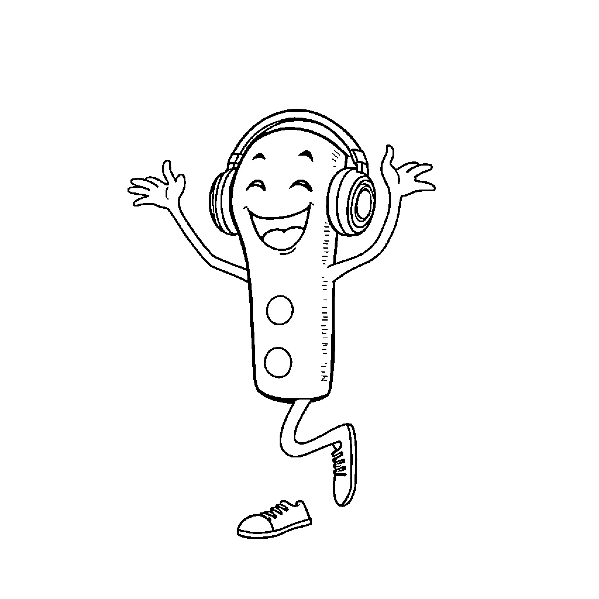 Ball of joy listening to music happily Coloring Page (free black-and-white line drawing printable PDF for all, from beginners to advanced learners, including children, teens, adults, and seniors)