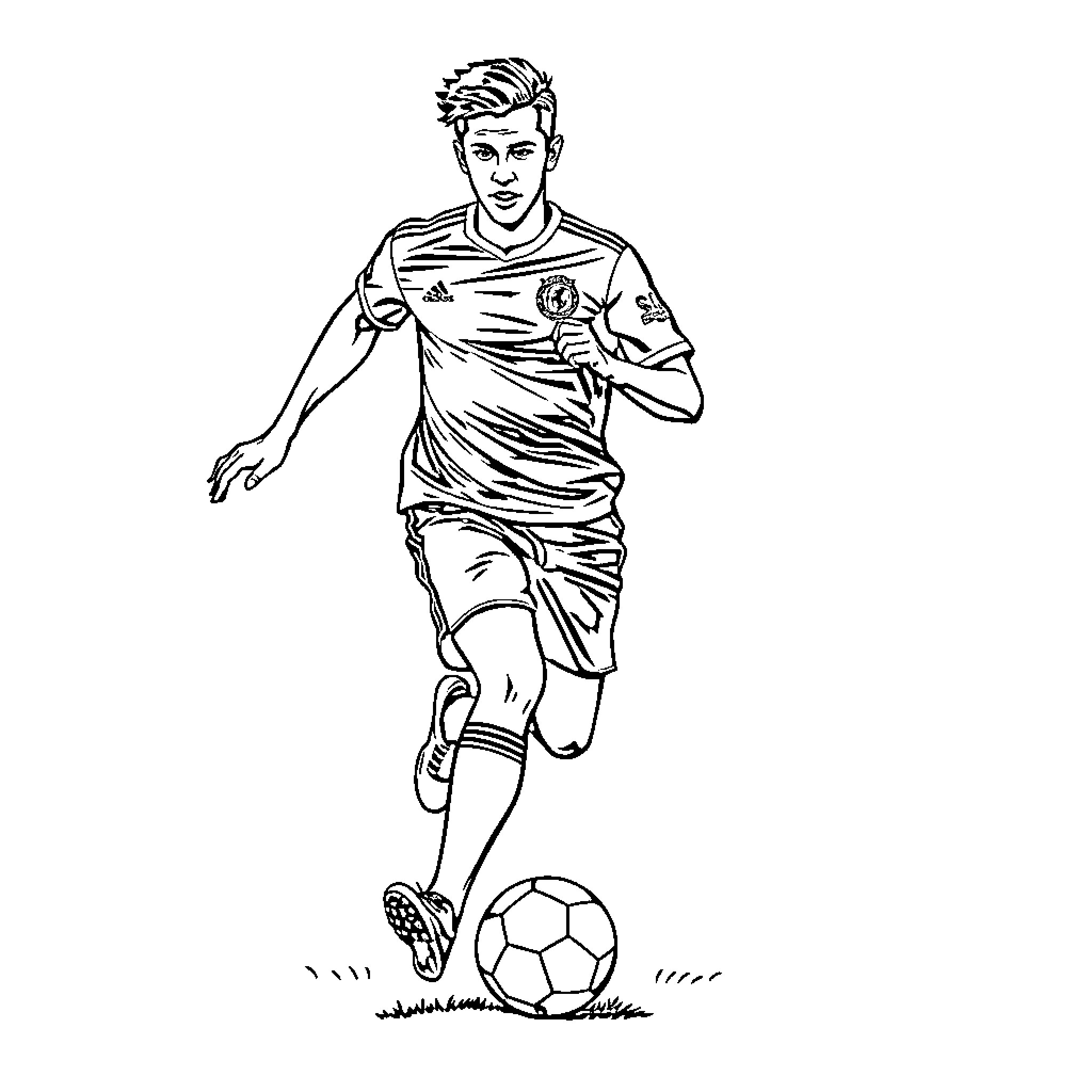 Football Player Running with the Ball Coloring Page (free black-and-white line drawing printable PDF for all, from beginners to advanced learners, including children, teens, adults, and seniors)