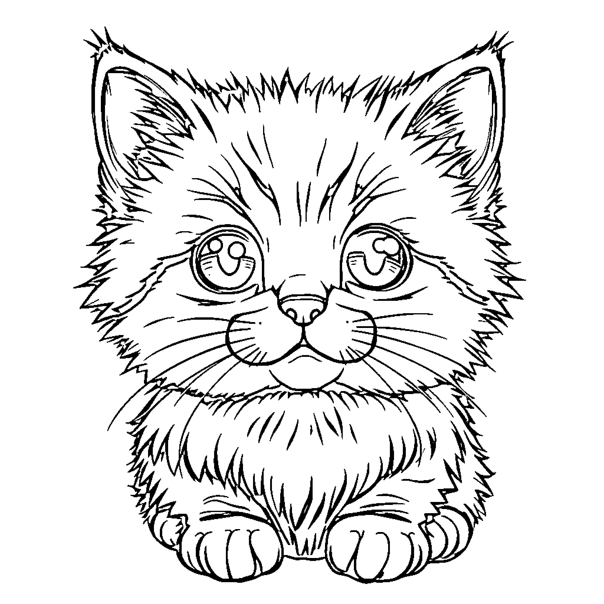 Cat in Silly Cartoon Pose Coloring Page (free black-and-white line drawing printable PDF for all, from beginners to advanced learners, including children, teens, adults, and seniors)