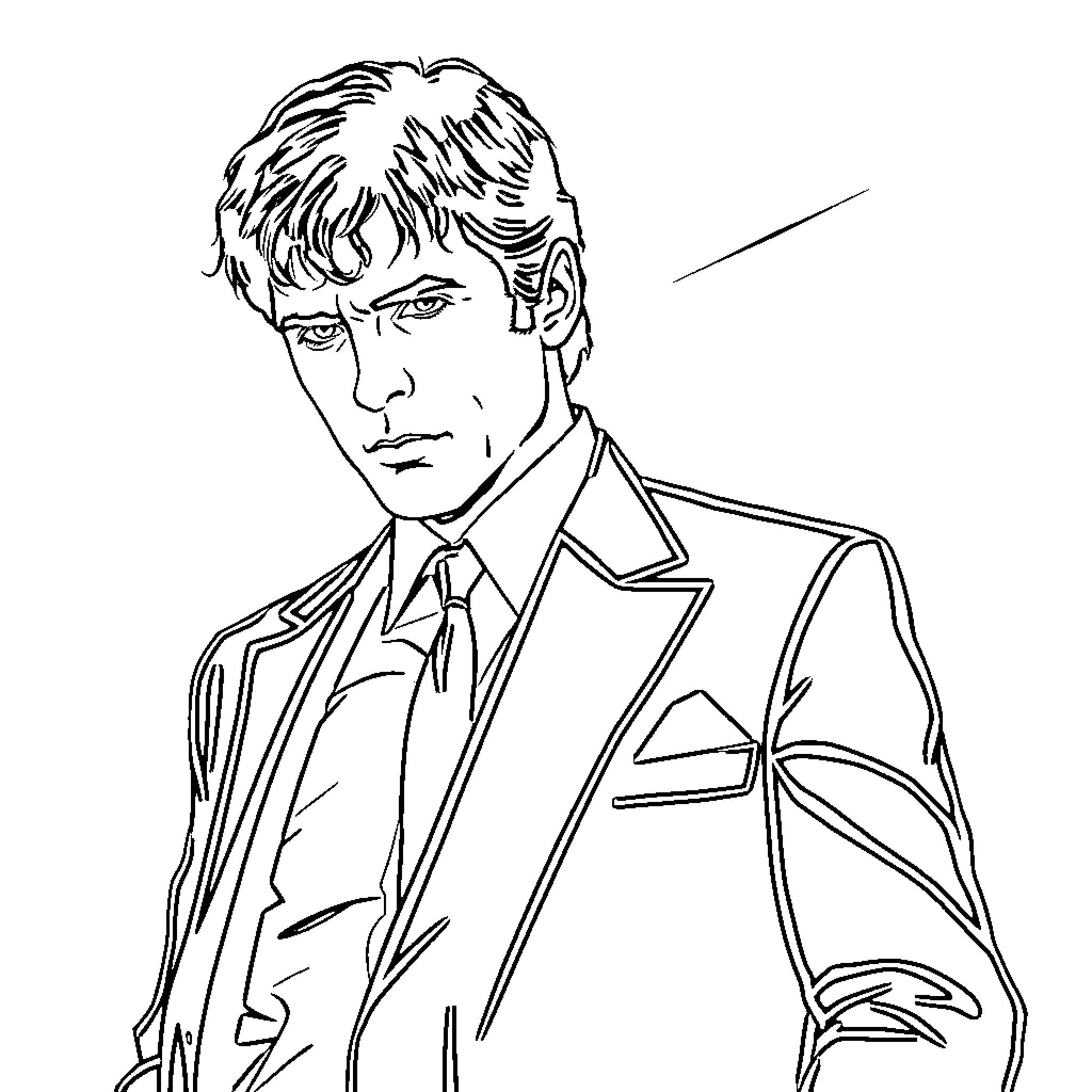 Vincent's stern expression in formal attire Coloring Page (free black-and-white line drawing printable PDF for all, from beginners to advanced learners, including children, teens, adults, and seniors)