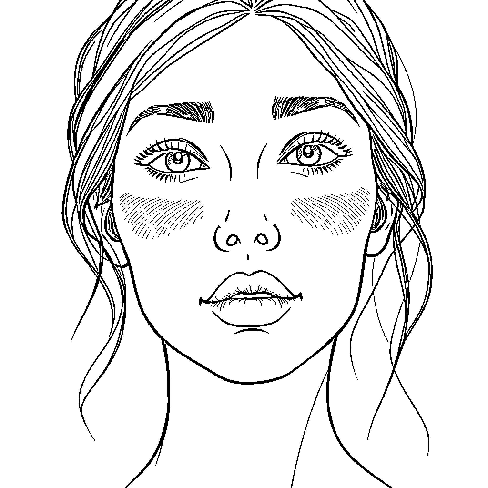 Woman with contemplative expression Coloring Page (free black-and-white line drawing printable PDF for all, from beginners to advanced learners, including children, teens, adults, and seniors)