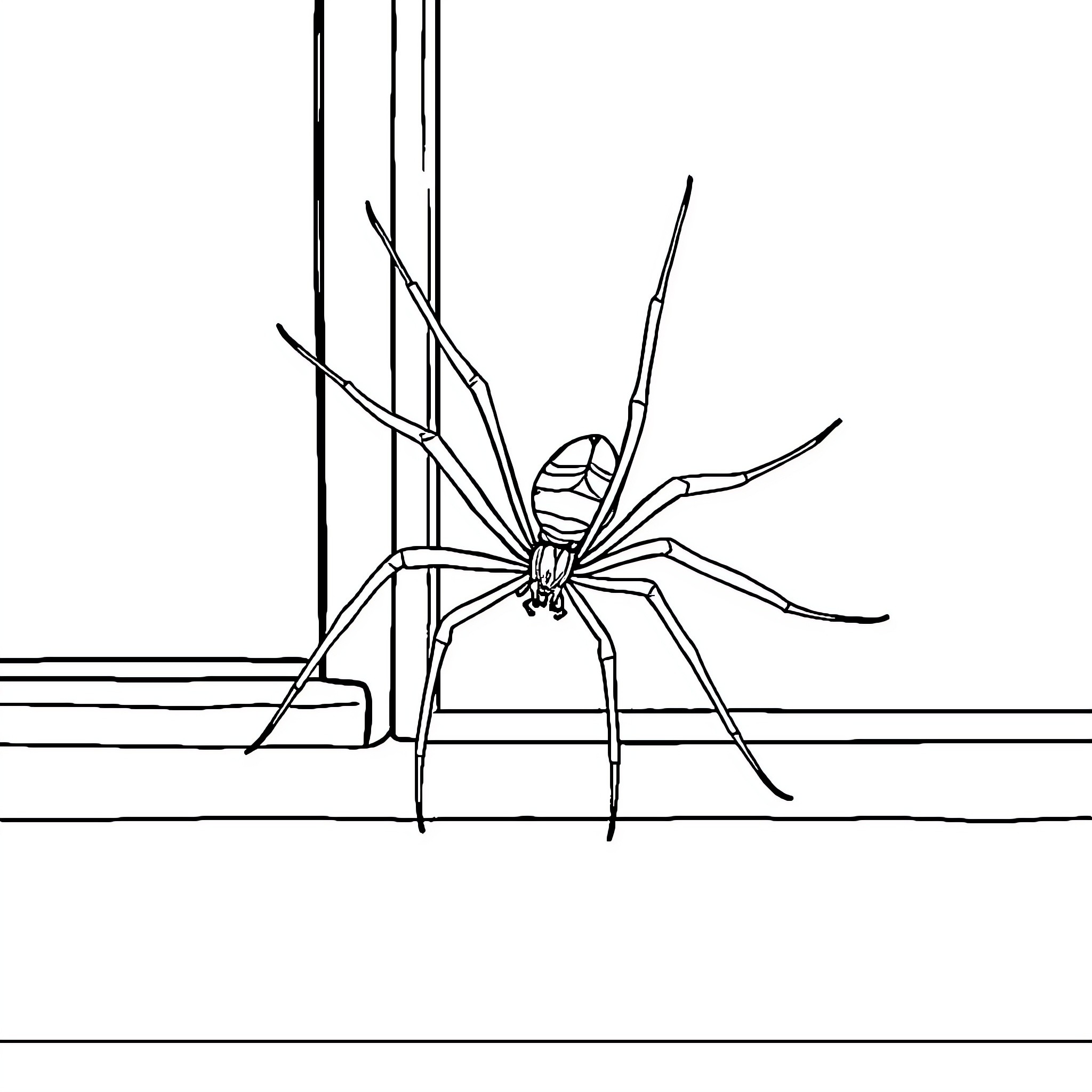 Daddy Longlegs exploring its web-filled surroundings Coloring Page (free black-and-white line drawing printable PDF for all, from beginners to advanced learners, including children, teens, adults, and seniors)