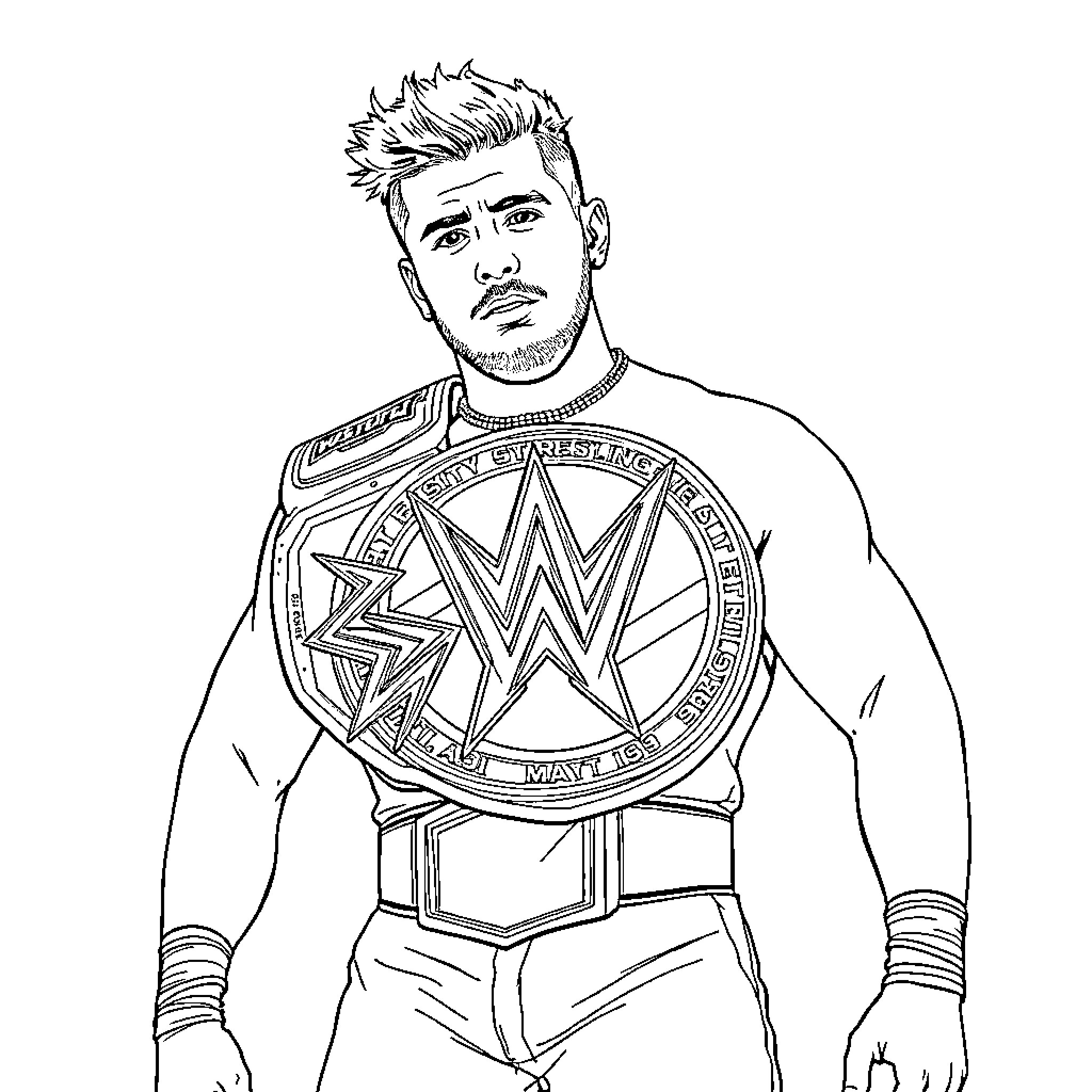 Jake Paul Striking a Pose in Wrestling Attire Coloring Page (free black-and-white line drawing printable PDF for all, from beginners to advanced learners, including children, teens, adults, and seniors)