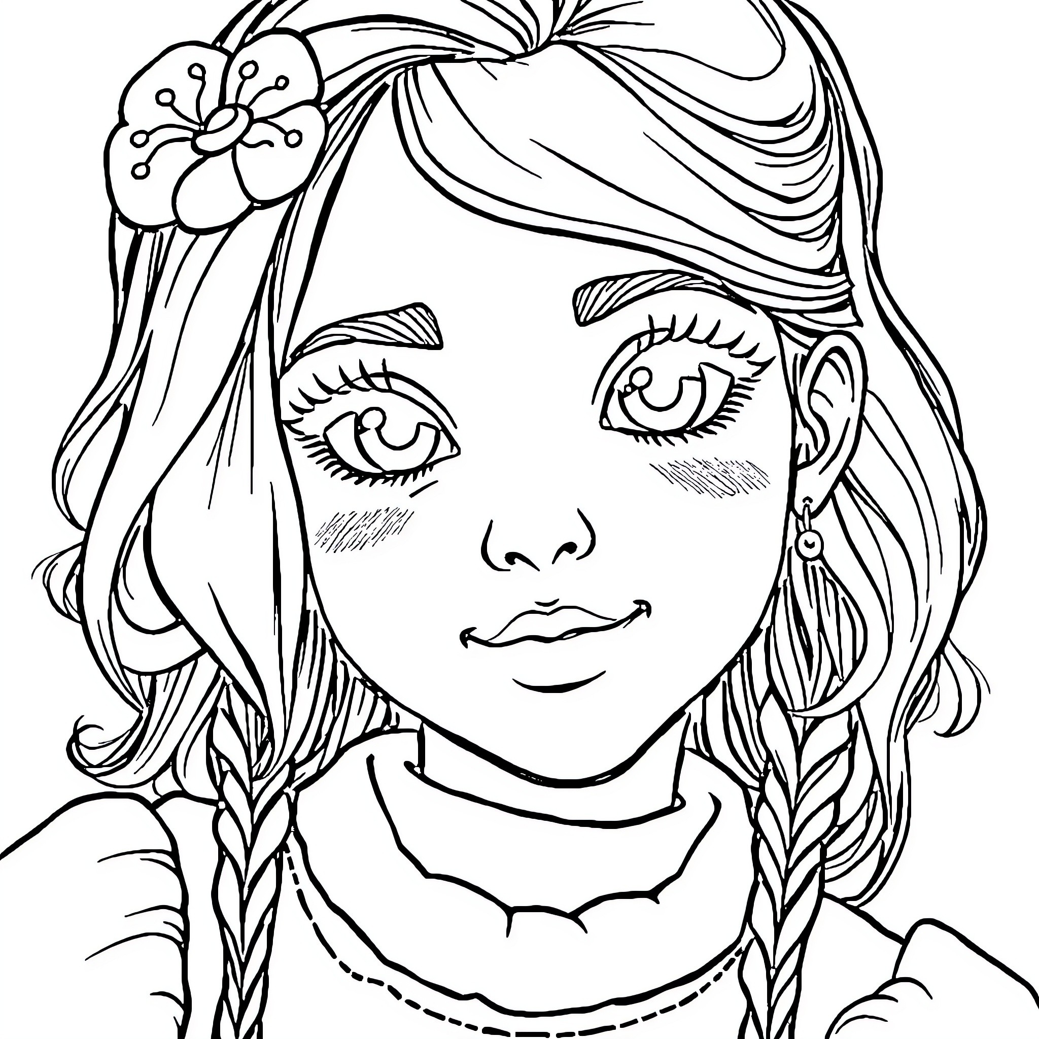 Nena's Vibrant Imagination: A Playful Portrait Coloring Page (free black-and-white line drawing printable PDF for all, from beginners to advanced learners, including children, teens, adults, and seniors)