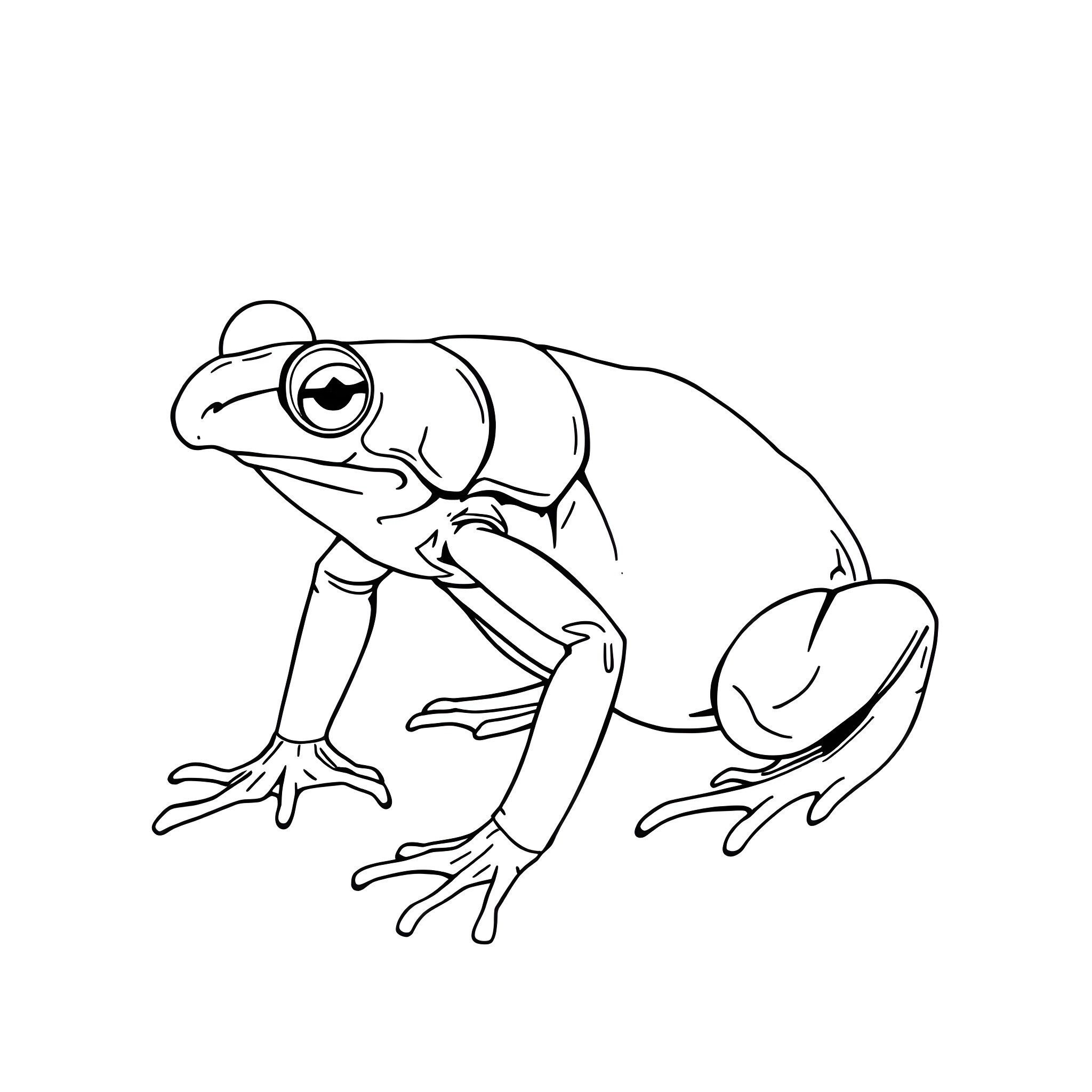Phyllobates frog stretching on a surface Coloring Page (free black-and-white line drawing printable PDF for all, from beginners to advanced learners, including children, teens, adults, and seniors)