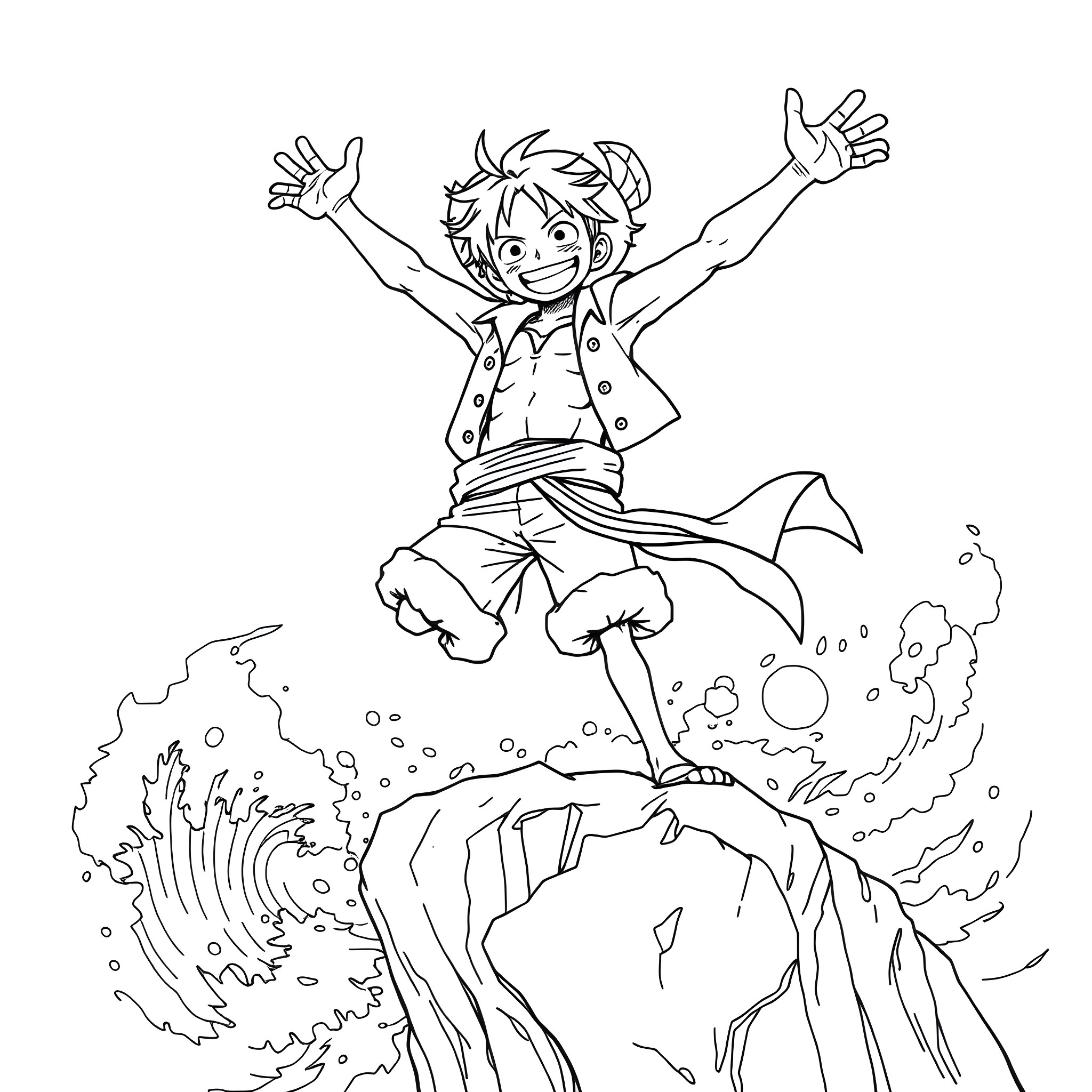 Luffy's Exhilarating Adventure Coloring Page (free black-and-white line drawing printable PDF for all, from beginners to advanced learners, including children, teens, adults, and seniors)