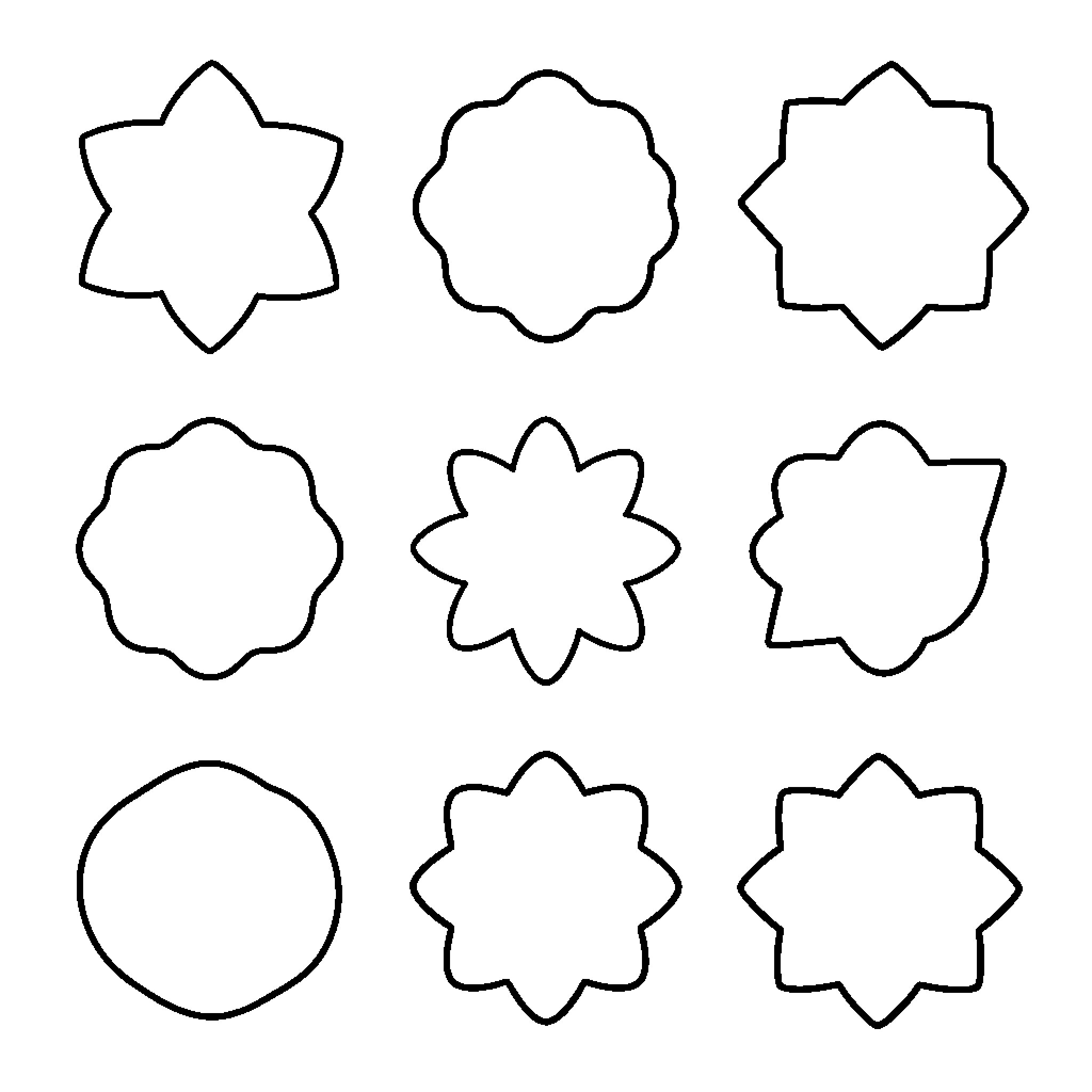 Shape collection of various symmetrical geometric patterns Coloring Page (free black-and-white line drawing printable PDF for all, from beginners to advanced learners, including children, teens, adults, and seniors)