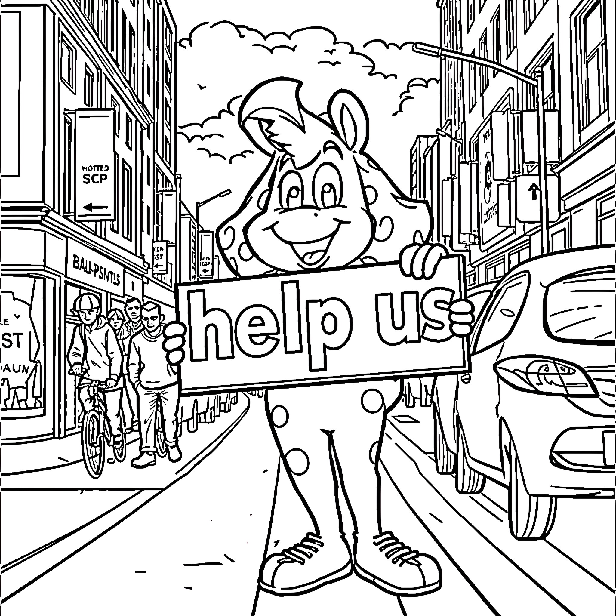 YoUDee Offers Help to the Community Coloring Page (free black-and-white line drawing printable PDF for all, from beginners to advanced learners, including children, teens, adults, and seniors)