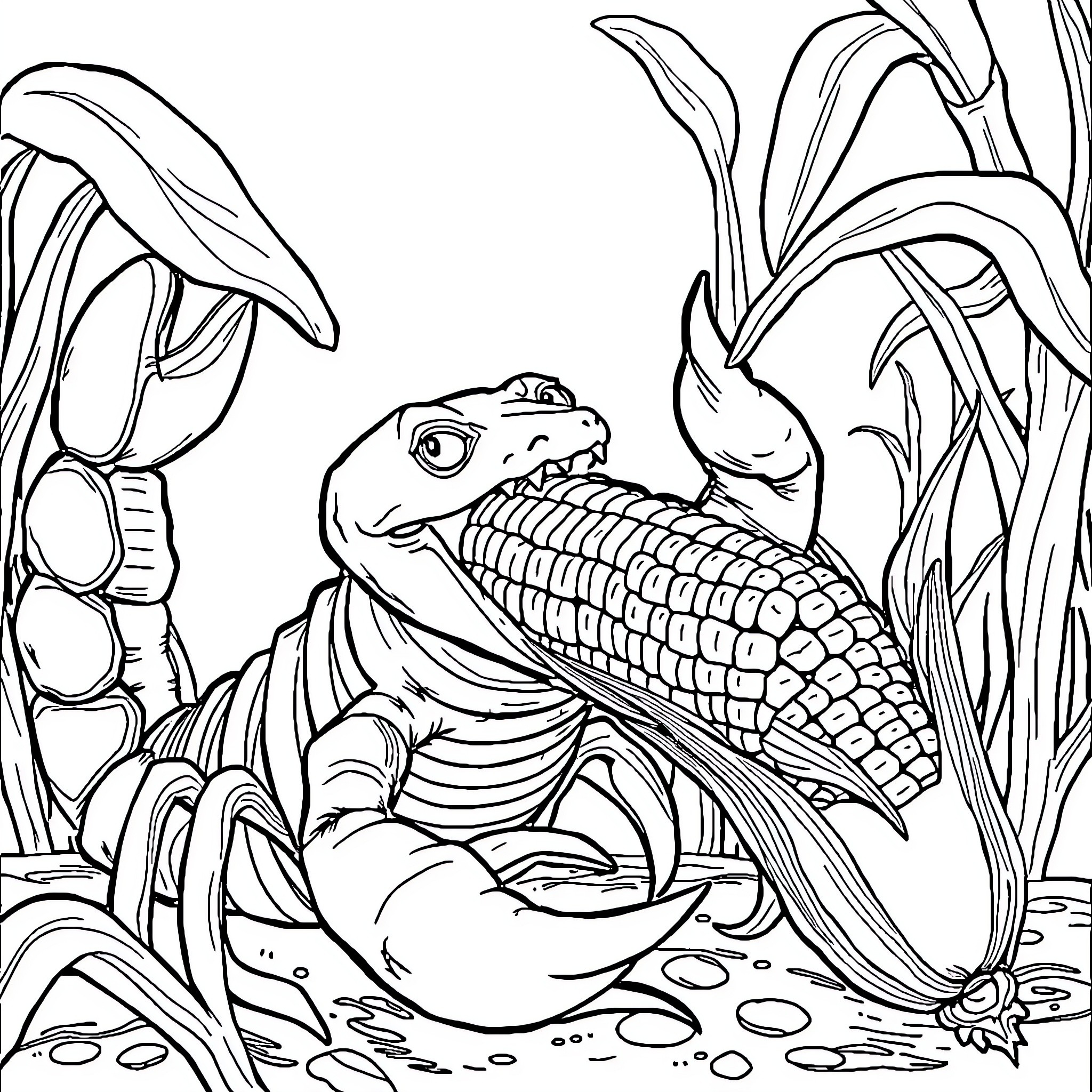 Scorpion-like creature lurking in the undergrowth Coloring Page (free black-and-white line drawing printable PDF for all, from beginners to advanced learners, including children, teens, adults, and seniors)