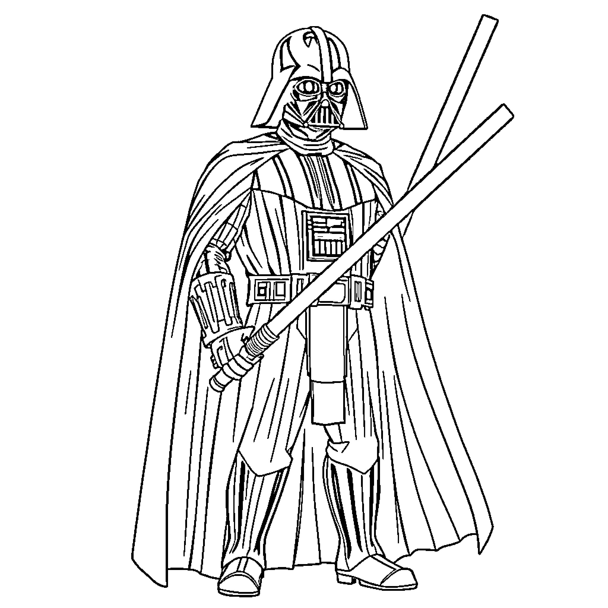 Darth Vader, The Iconic Galactic Villain Coloring Page (free black-and-white line drawing printable PDF for all, from beginners to advanced learners, including children, teens, adults, and seniors)