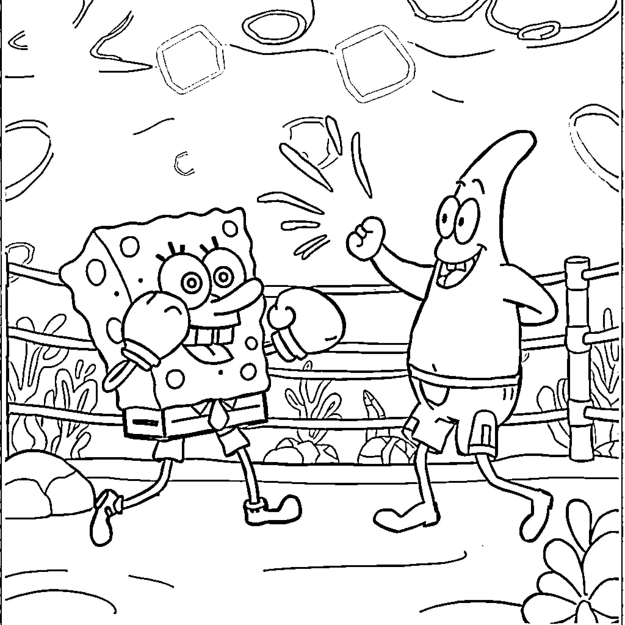 Spongebob and Patrick enjoy an adventure together Coloring Page (free black-and-white line drawing printable PDF for all, from beginners to advanced learners, including children, teens, adults, and seniors)
