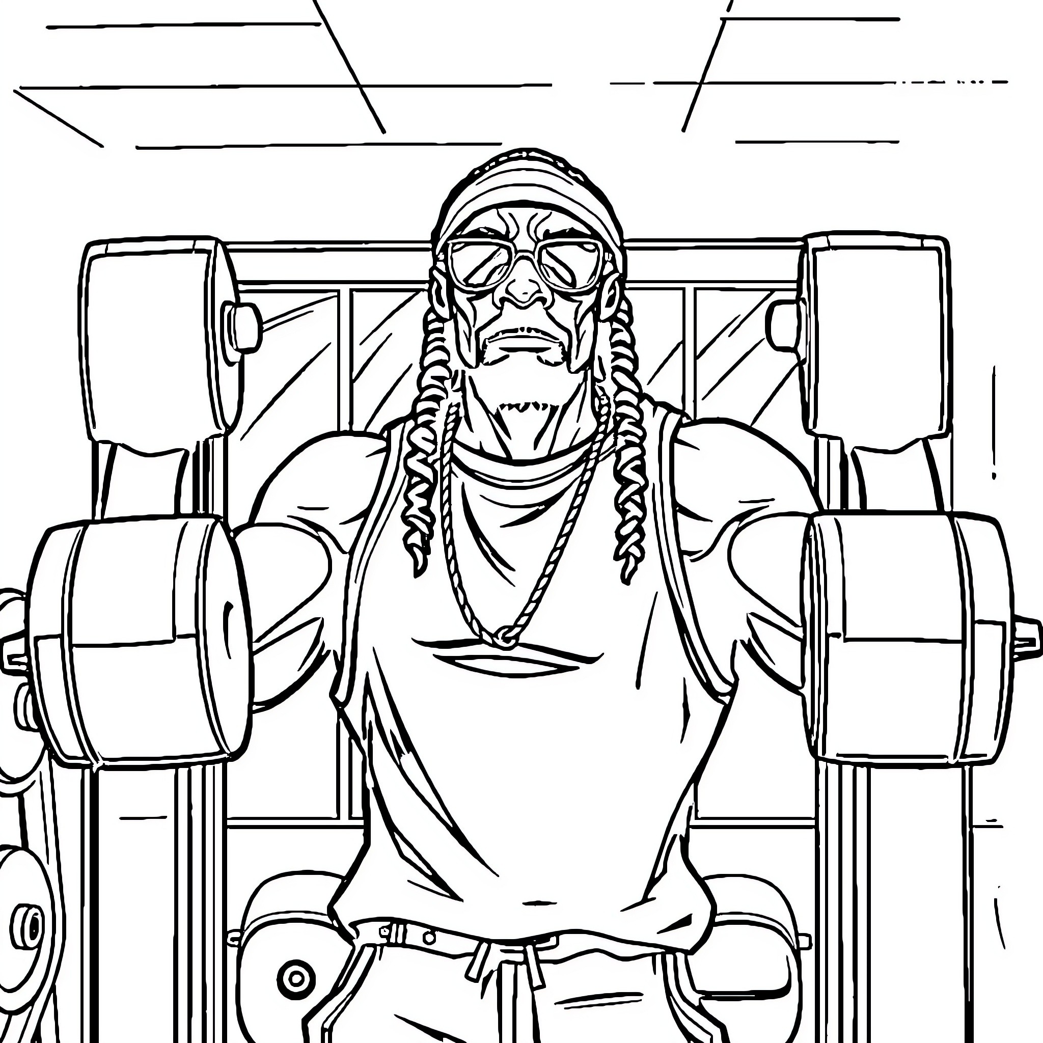 Snoop Dog's Intergalactic Adventure Coloring Page (free black-and-white line drawing printable PDF for all, from beginners to advanced learners, including children, teens, adults, and seniors)