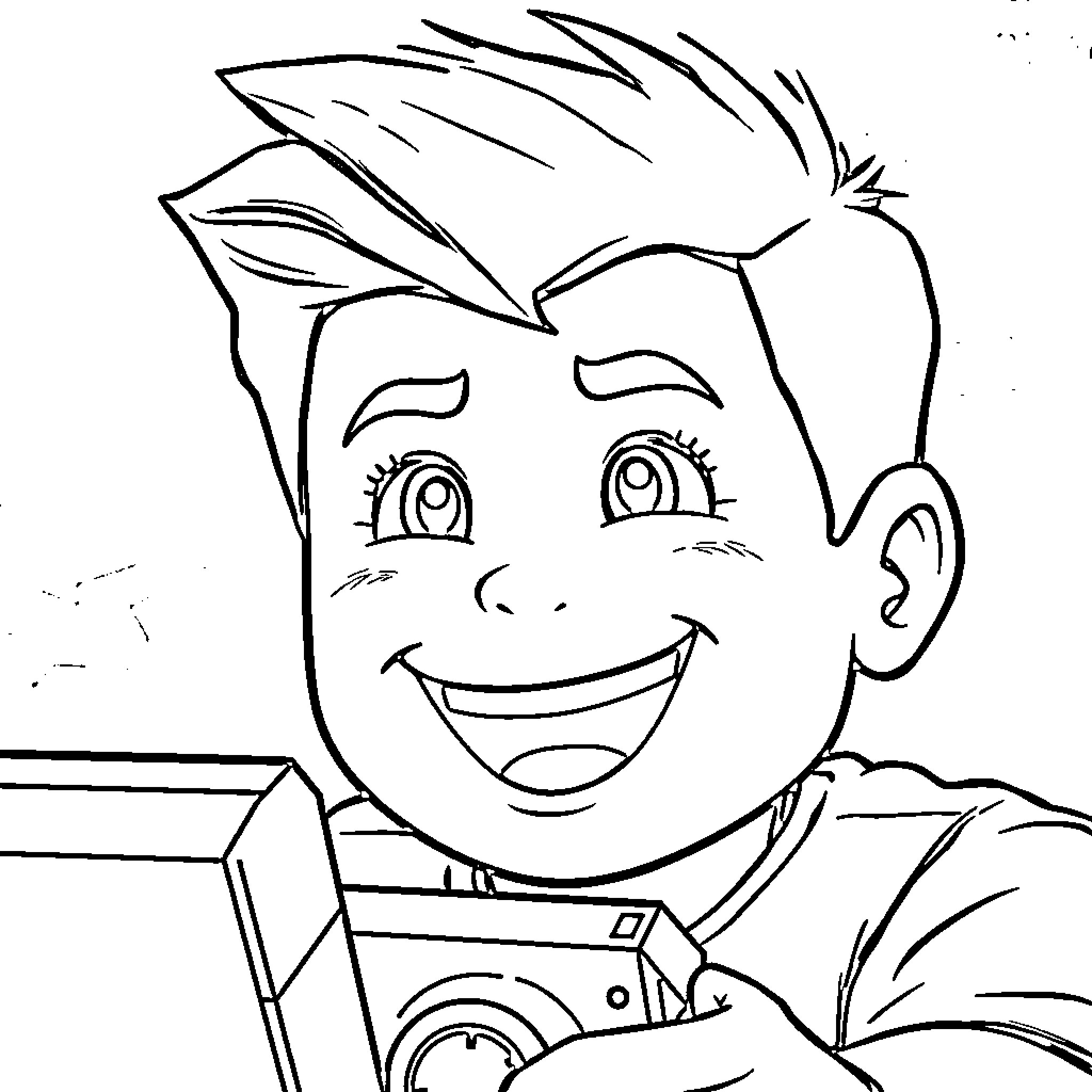 Kid with Happy Facial Expression and Playful Outfit Coloring Page (free black-and-white line drawing printable PDF for all, from beginners to advanced learners, including children, teens, adults, and seniors)
