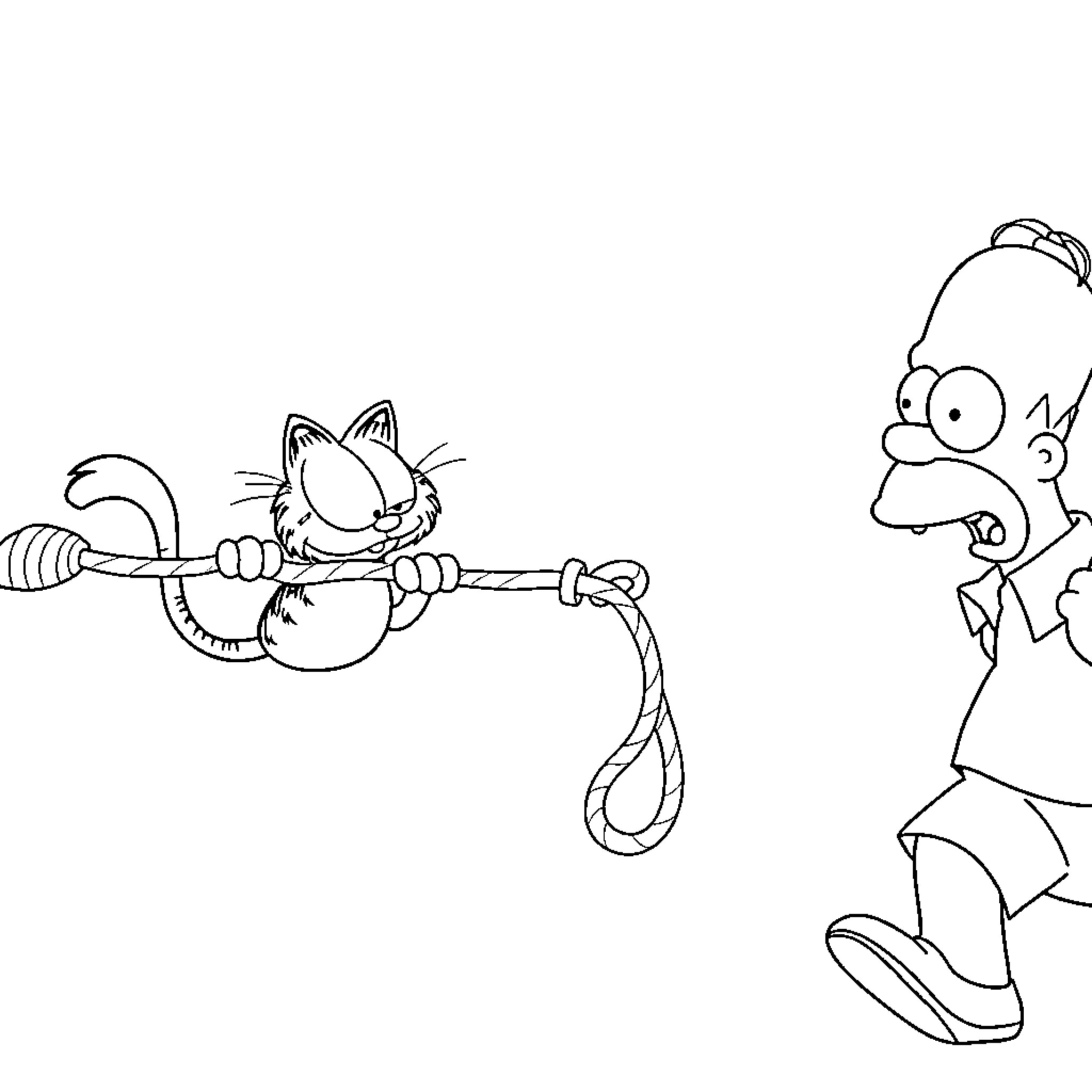 Garfield and Homer's Comical Escapades Coloring Page (free black-and-white line drawing printable PDF for all, from beginners to advanced learners, including children, teens, adults, and seniors)