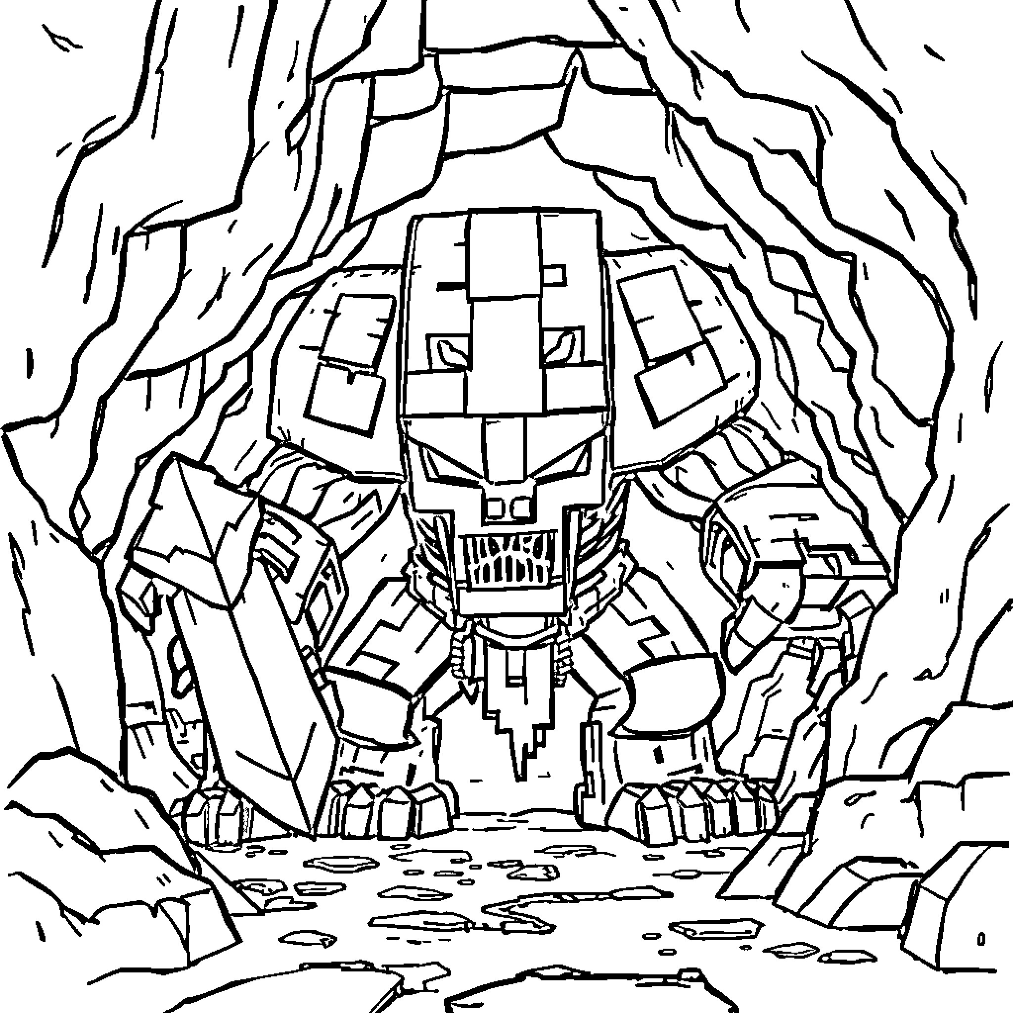 Warden of the Mysterious Cavern Coloring Page (free black-and-white line drawing printable PDF for all, from beginners to advanced learners, including children, teens, adults, and seniors)