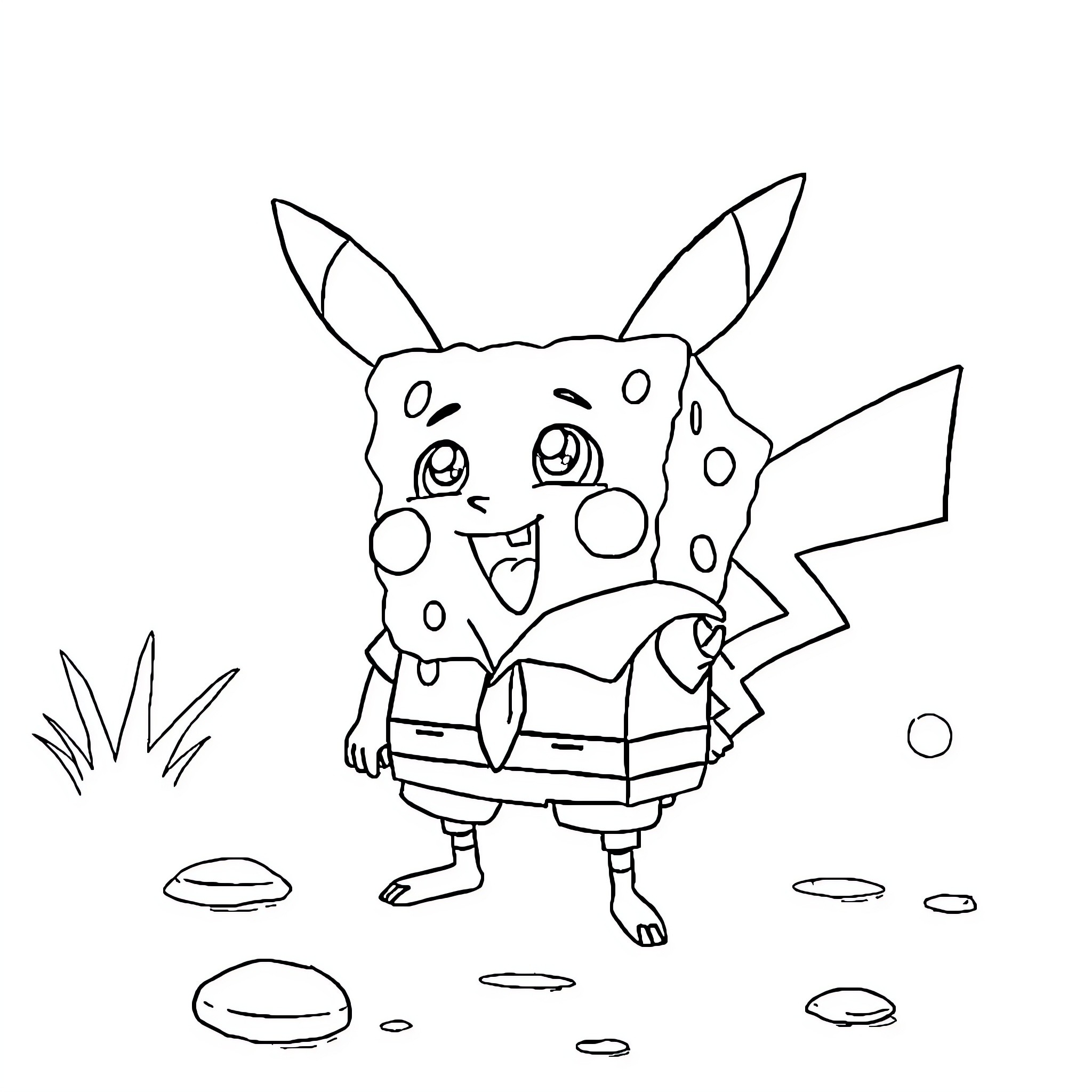 Pikachu enjoying a playful moment Coloring Page (free black-and-white line drawing printable PDF for all, from beginners to advanced learners, including children, teens, adults, and seniors)