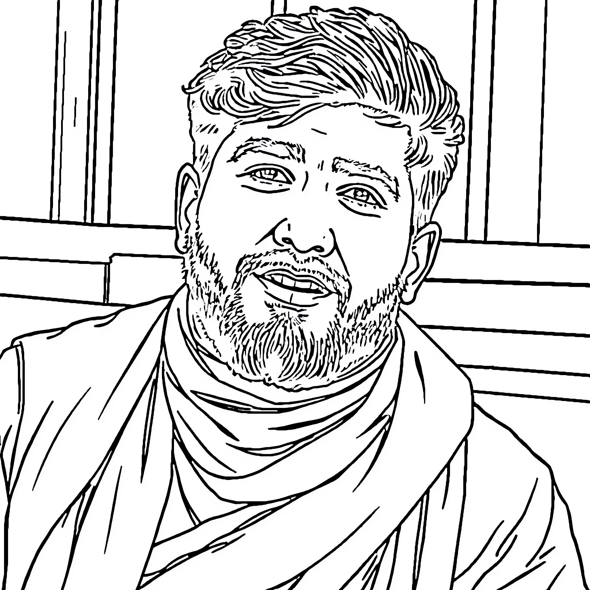 Ahmad Hadi's portrait with serious expression Coloring Page (free black-and-white line drawing printable PDF for all, from beginners to advanced learners, including children, teens, adults, and seniors)