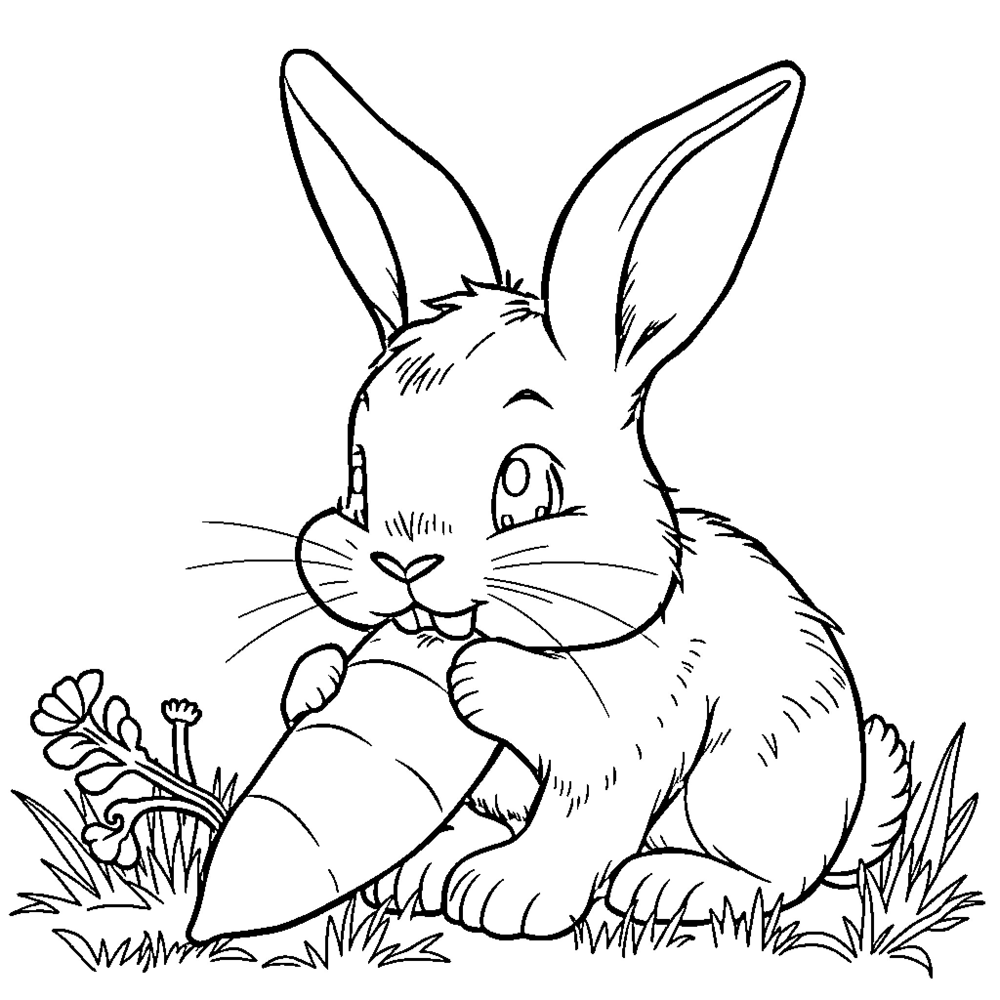 Rabbit relaxing in the grass Coloring Page (free black-and-white line drawing printable PDF for all, from beginners to advanced learners, including children, teens, adults, and seniors)