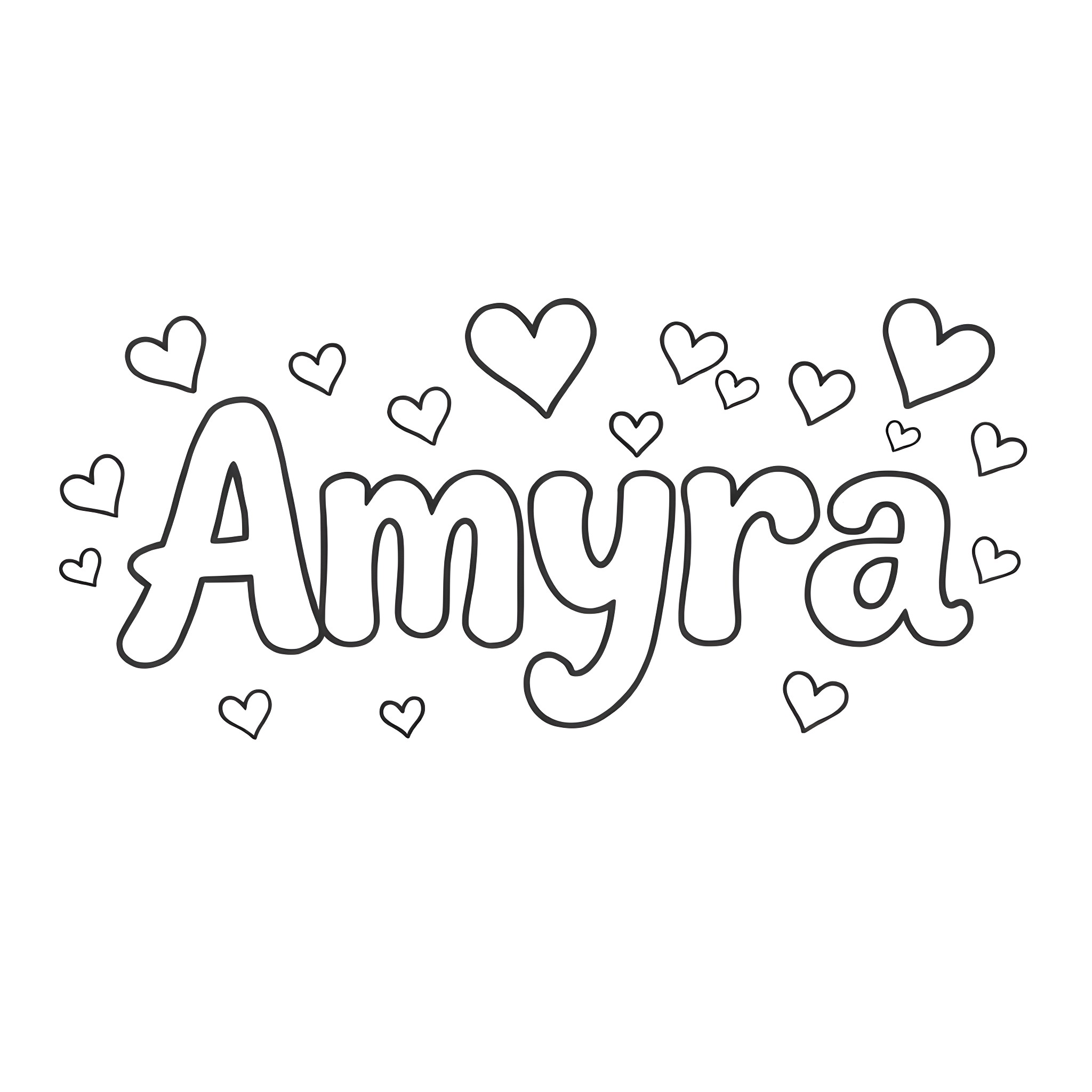 Amyra expressing love with heart shapes Coloring Page (free black-and-white line drawing printable PDF for all, from beginners to advanced learners, including children, teens, adults, and seniors)