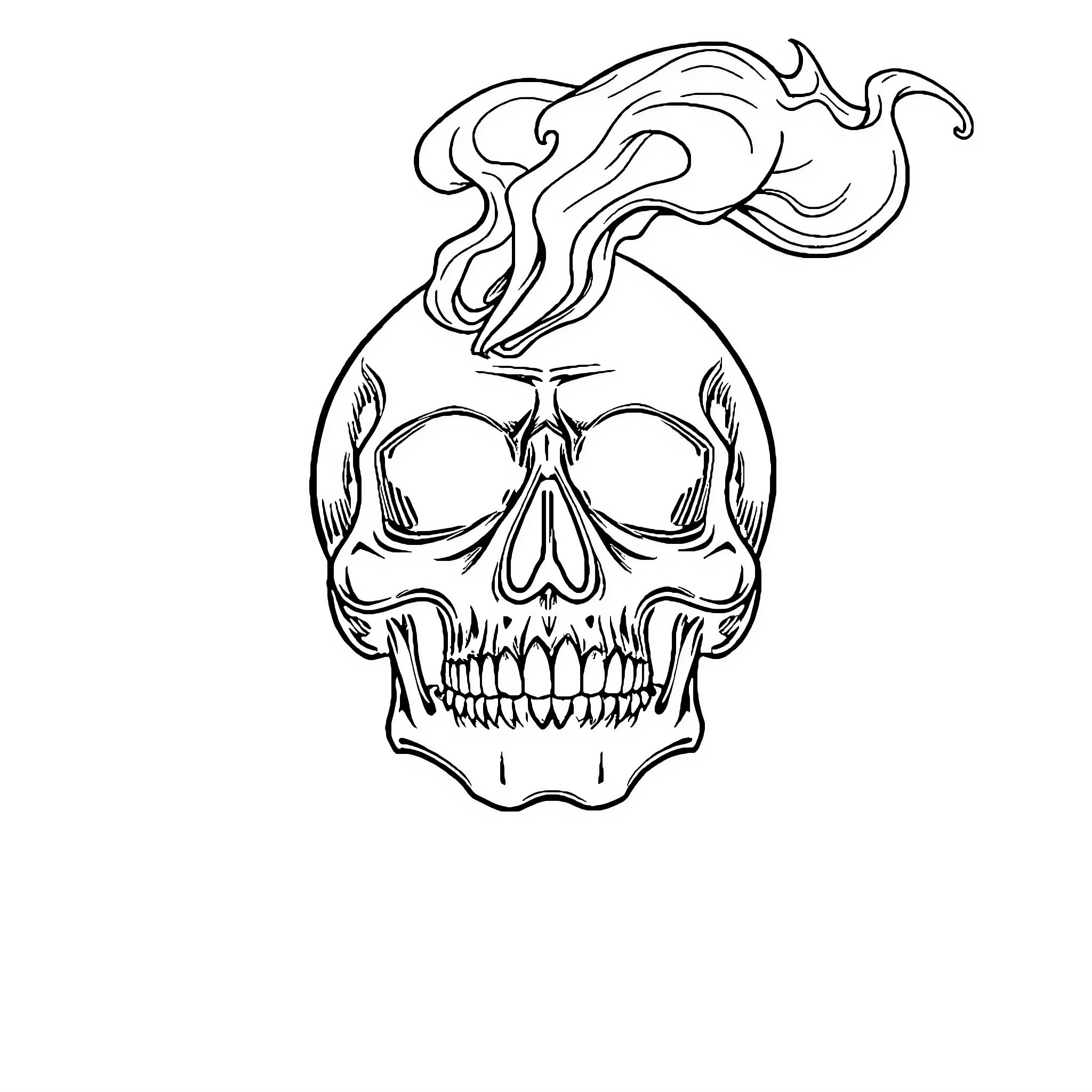 Skull with Smoking Wisps Coloring Page (free black-and-white line drawing printable PDF for all, from beginners to advanced learners, including children, teens, adults, and seniors)