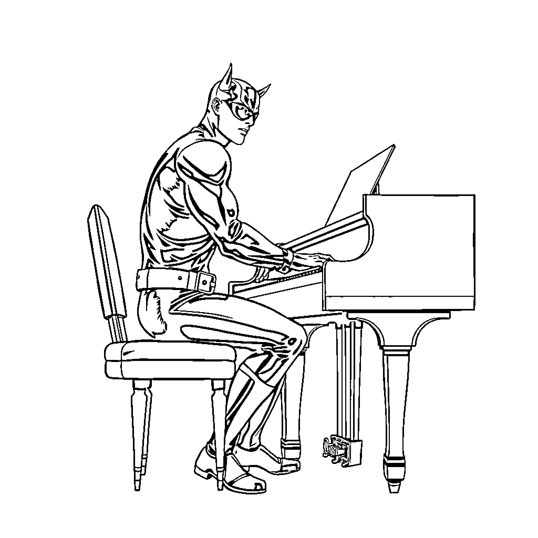 Daredevil computer hacking in office Coloring Page (free black-and-white line drawing printable PDF for all, from beginners to advanced learners, including children, teens, adults, and seniors)
