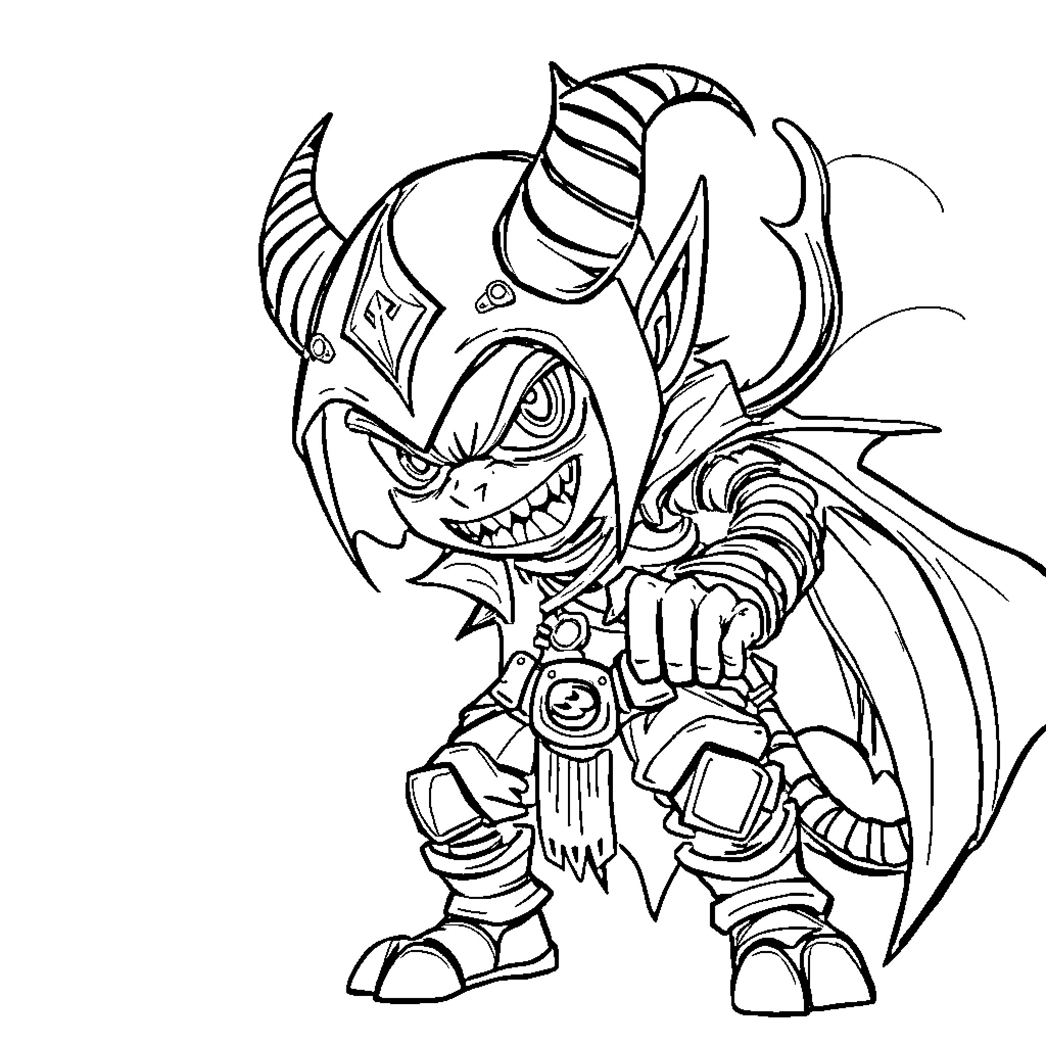 Demon Hunter in Fierce Battle Stance Coloring Page (free black-and-white line drawing printable PDF for all, from beginners to advanced learners, including children, teens, adults, and seniors)