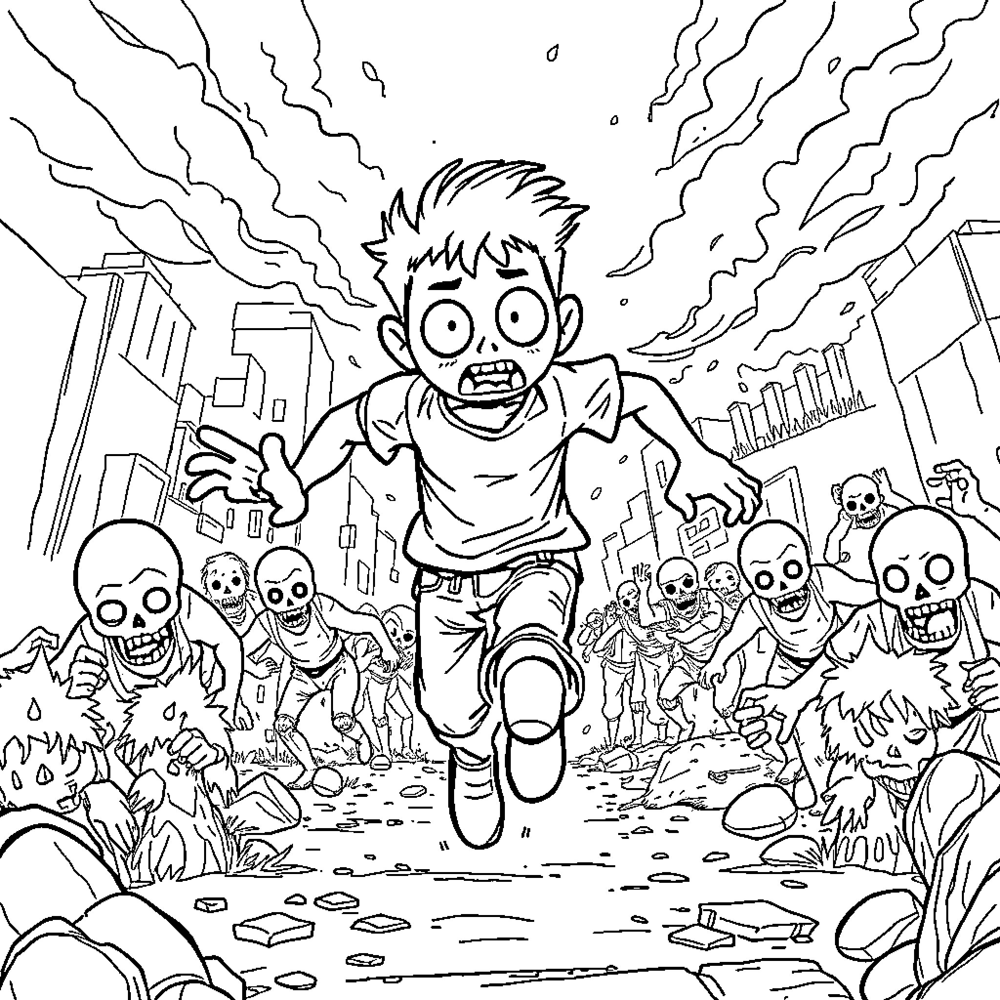 Bluey's Spooky Adventure in the Haunted City Coloring Page (free black-and-white line drawing printable PDF for all, from beginners to advanced learners, including children, teens, adults, and seniors)