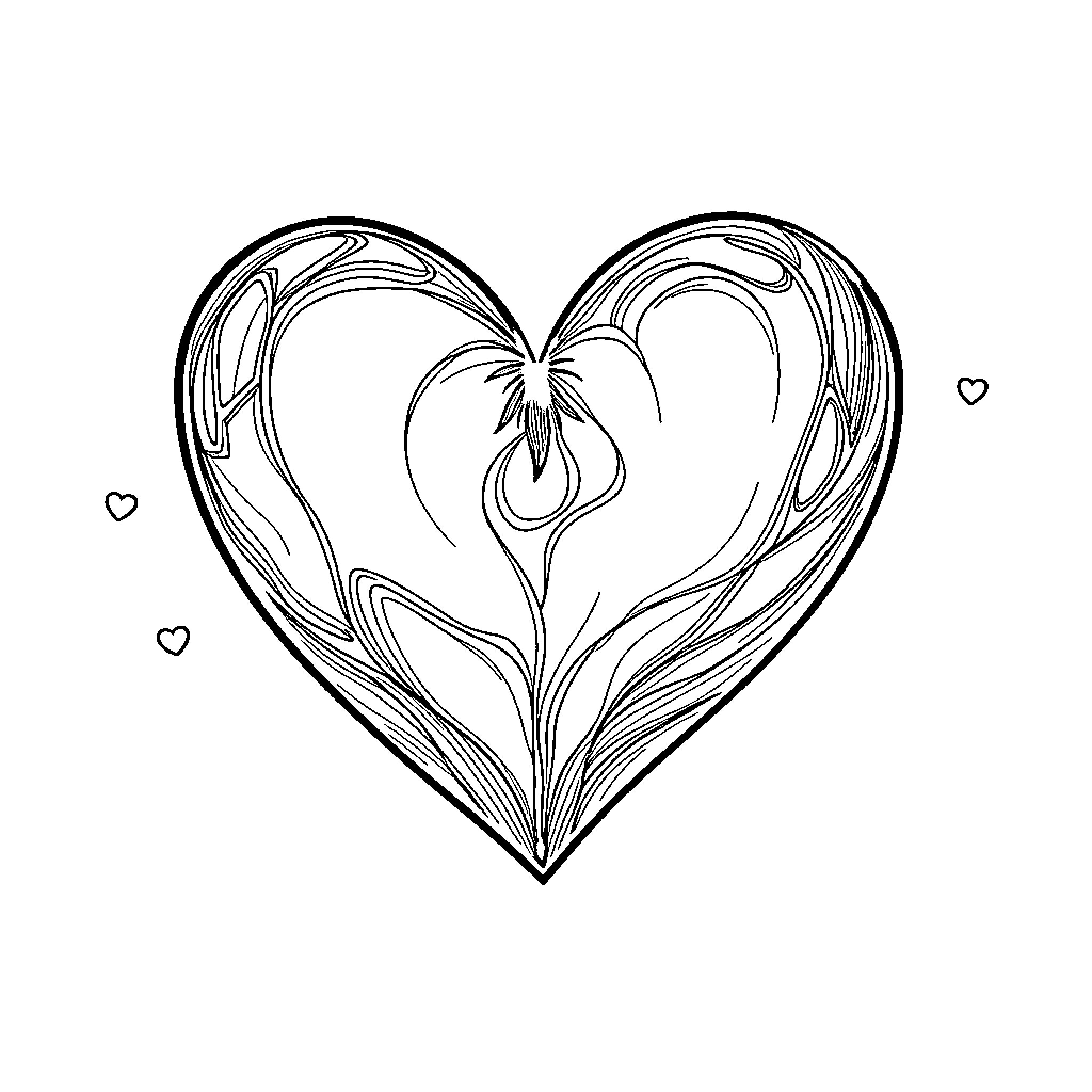 Heart Shaped Floral Design with Hearts Coloring Page (free black-and-white line drawing printable PDF for all, from beginners to advanced learners, including children, teens, adults, and seniors)