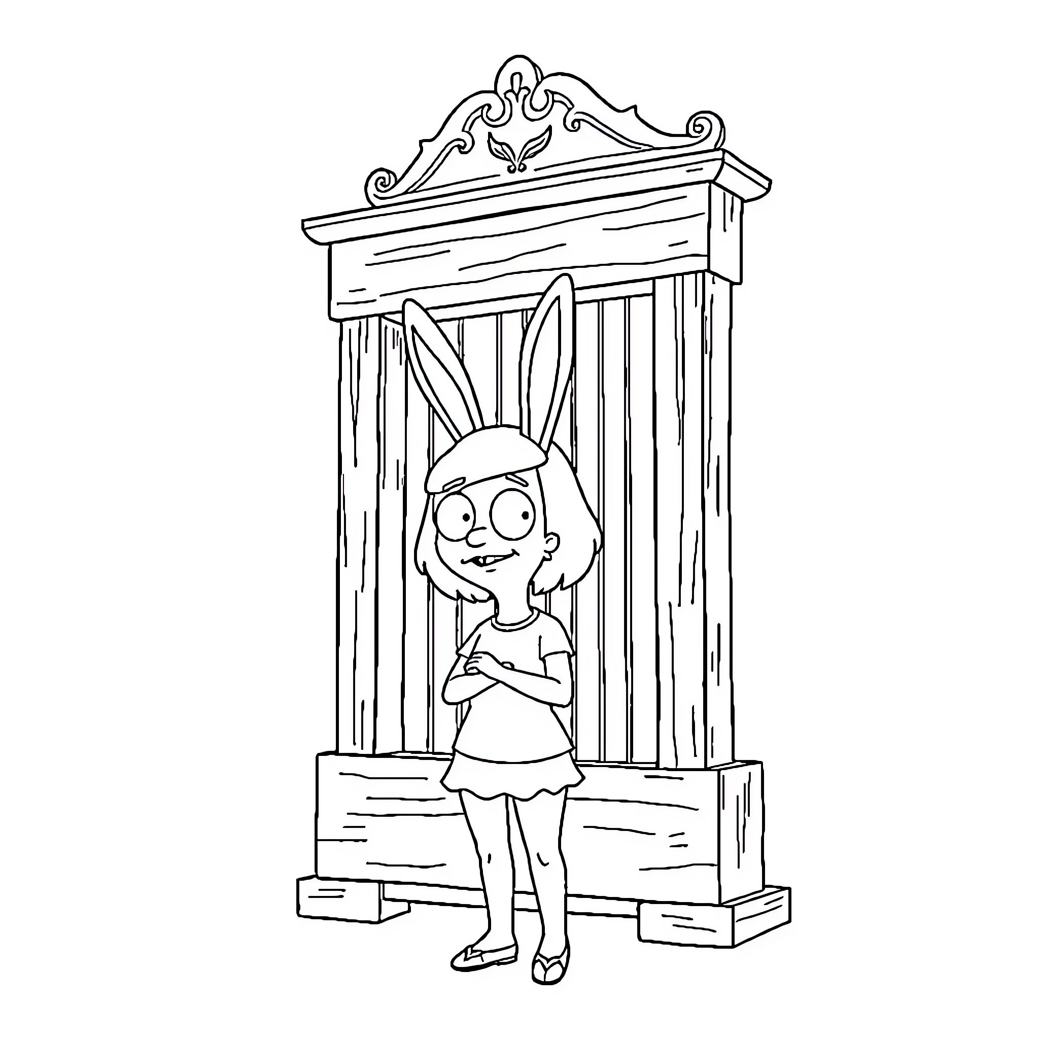 Louise's Playful Imagination with Rabbit Ears Coloring Page (free black-and-white line drawing printable PDF for all, from beginners to advanced learners, including children, teens, adults, and seniors)