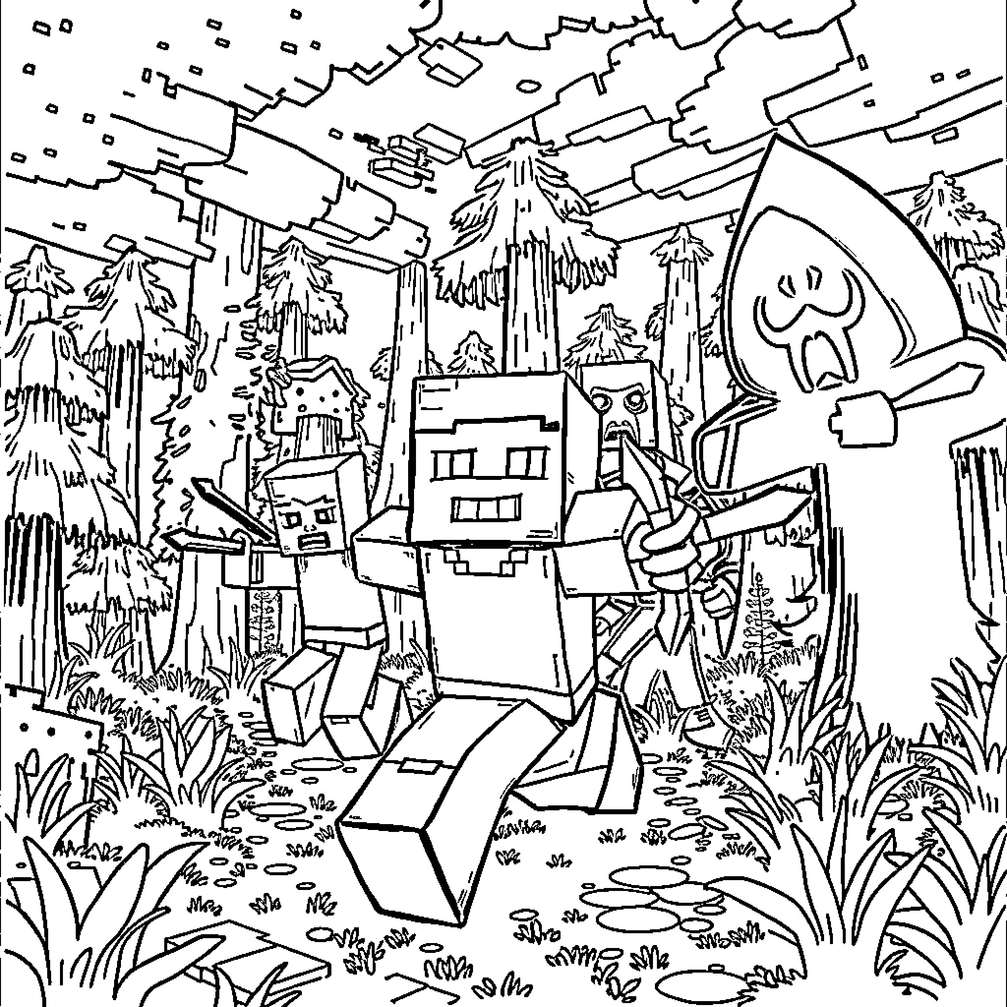 Dream Spooky Town Exploration Adventure Coloring Page (free black-and-white line drawing printable PDF for all, from beginners to advanced learners, including children, teens, adults, and seniors)