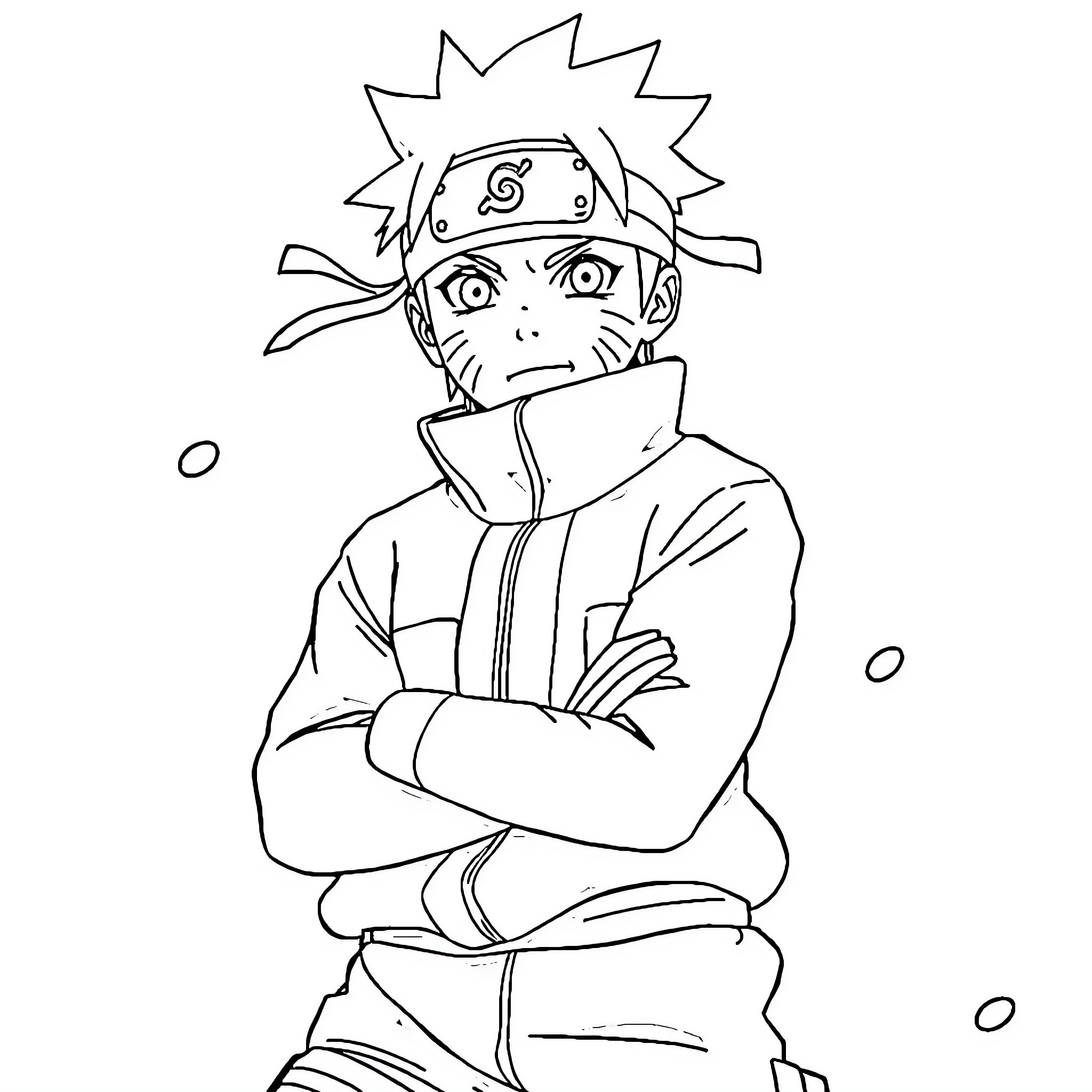 Naruto in serious contemplation Coloring Page (free black-and-white line drawing printable PDF for all, from beginners to advanced learners, including children, teens, adults, and seniors)
