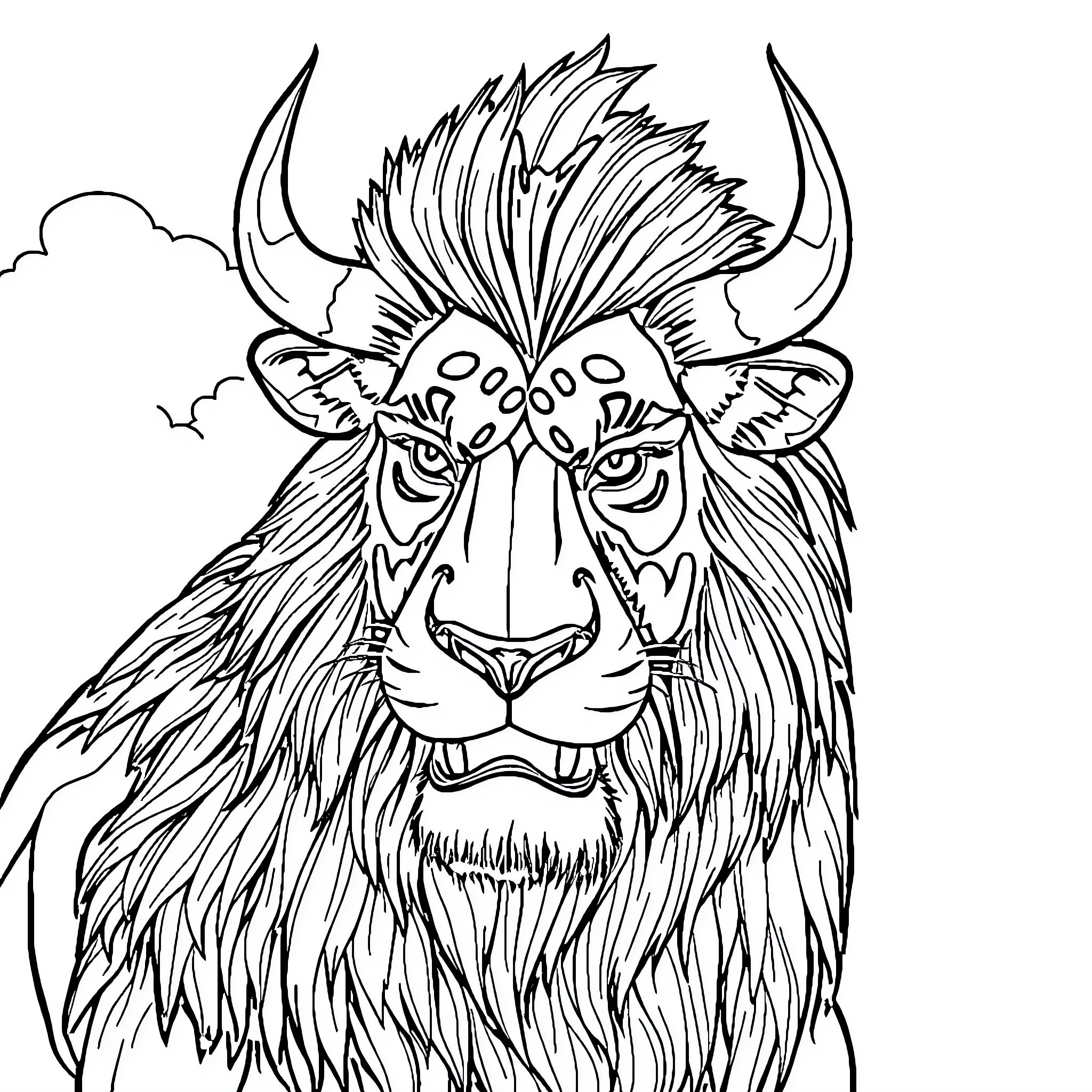 Cervin's Fierce Gaze: A Detailed Portrait of a Fantastical Creature Coloring Page (free black-and-white line drawing printable PDF for all, from beginners to advanced learners, including children, teens, adults, and seniors)