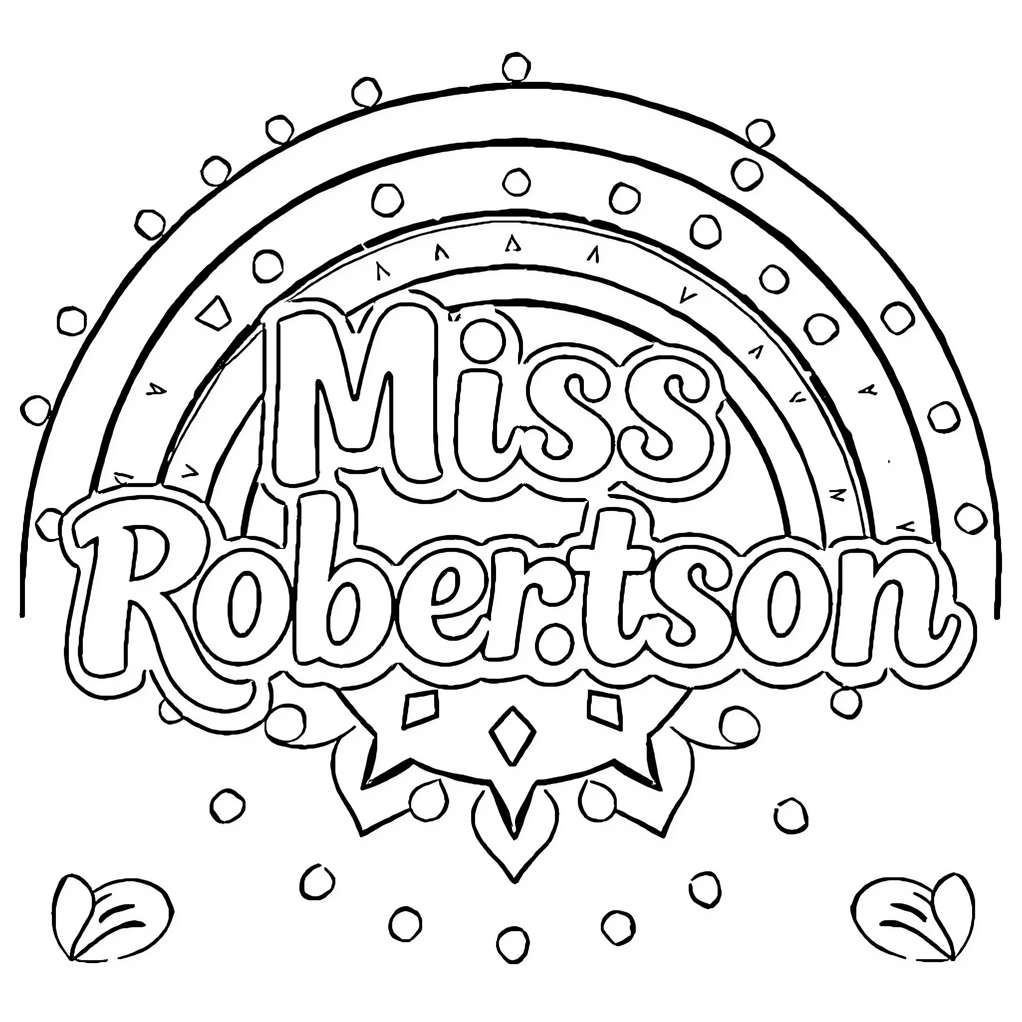 Miss Robertson's Decorative Emblem Design Coloring Page (free black-and-white line drawing printable PDF for all, from beginners to advanced learners, including children, teens, adults, and seniors)