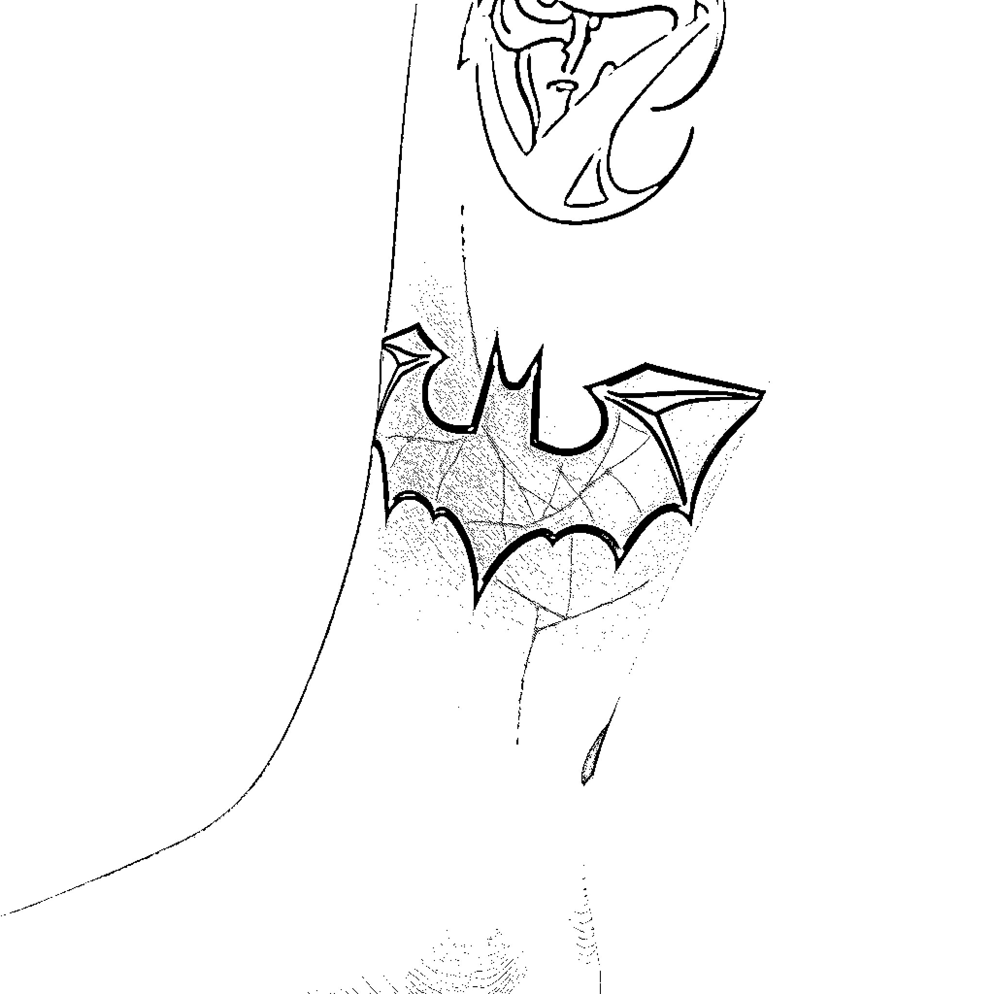 Batman's Iconic Silhouette and Bat Symbol Coloring Page (free black-and-white line drawing printable PDF for all, from beginners to advanced learners, including children, teens, adults, and seniors)