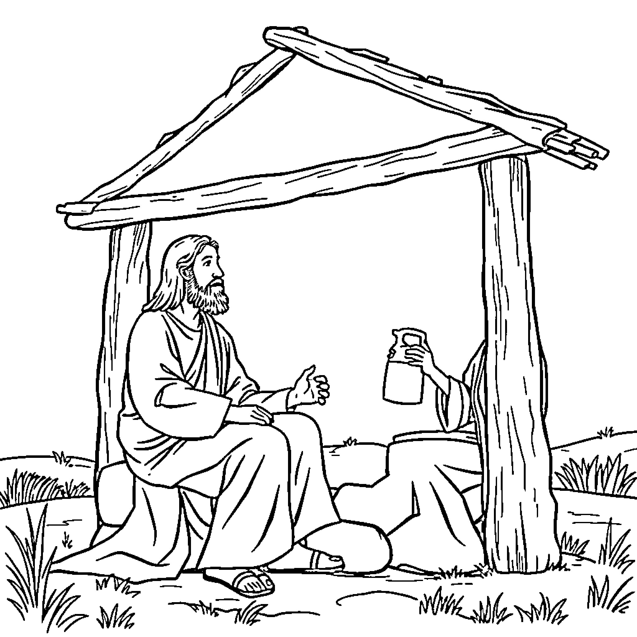 Jesus teaching and preaching in the wilderness Coloring Page (free black-and-white line drawing printable PDF for all, from beginners to advanced learners, including children, teens, adults, and seniors)